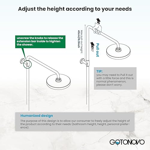 Miniatura 3 de gotonovo Juego de sistema de ducha con rociador de mano y boquilla de bañera, mango cilíndrico negro mate de 8 pulgadas, cabezal de ducha de lluvia