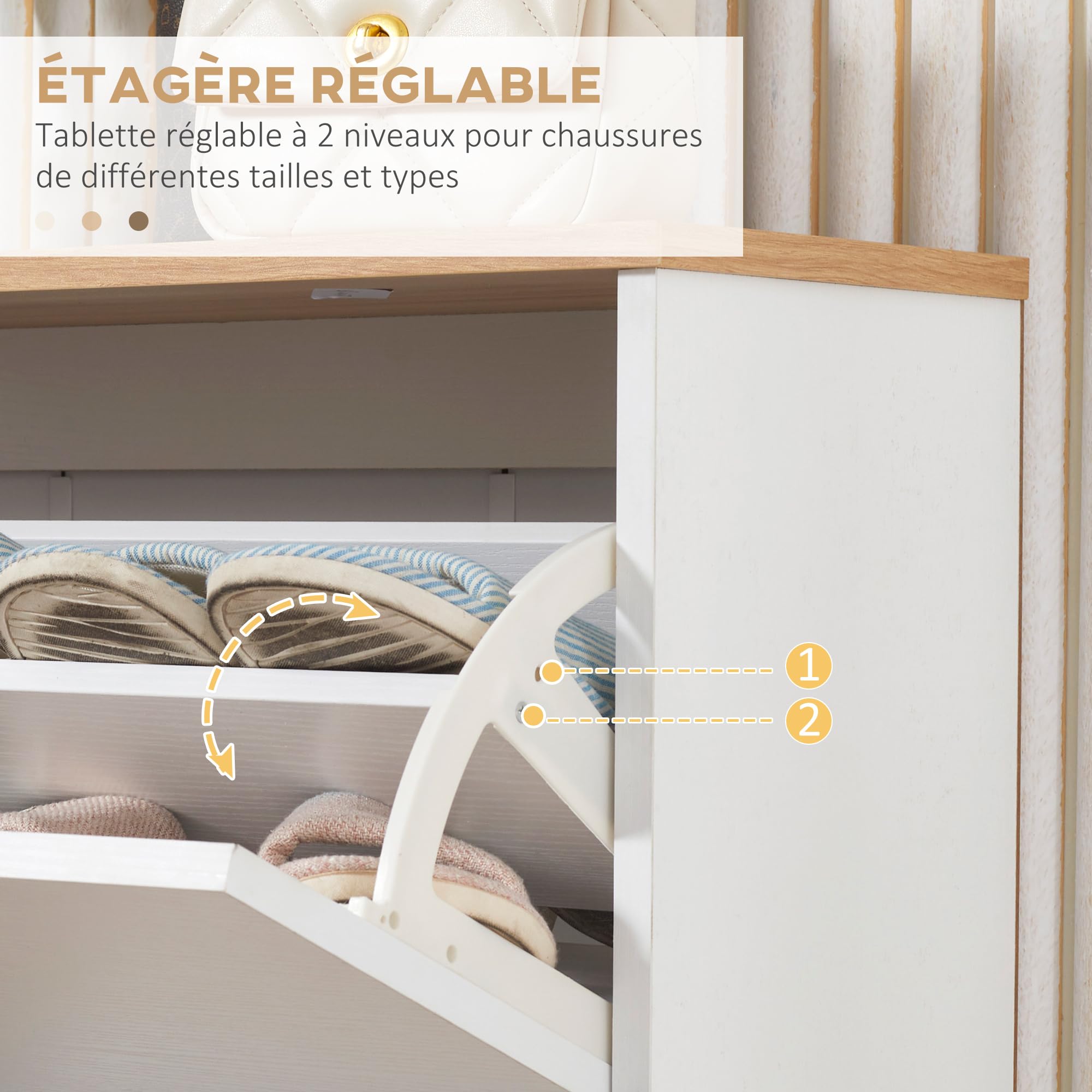 HOMCOM Meuble à Chaussures 3 Abattants Aspect Bois 70x23,5x122 cm Blanc