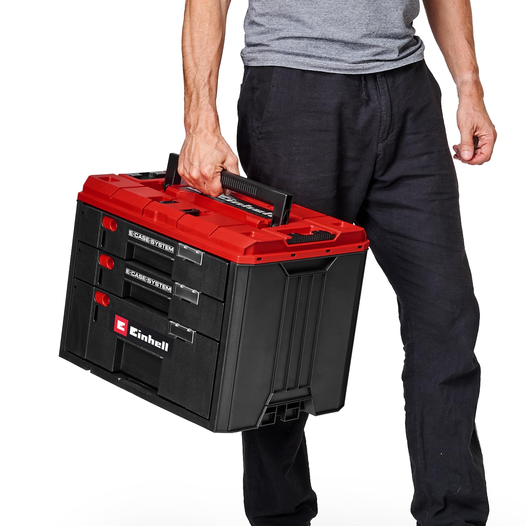 Original Einhell maletín de cajones E-Case (Einhell sistema de maletín E-Case, 41,5 x 25 x 28 cm, carga útil máx. 60 kg, 2 cajones de 5,5 cm de altura, 1 cajón de 12,5 cm de altura, asa de transporte)