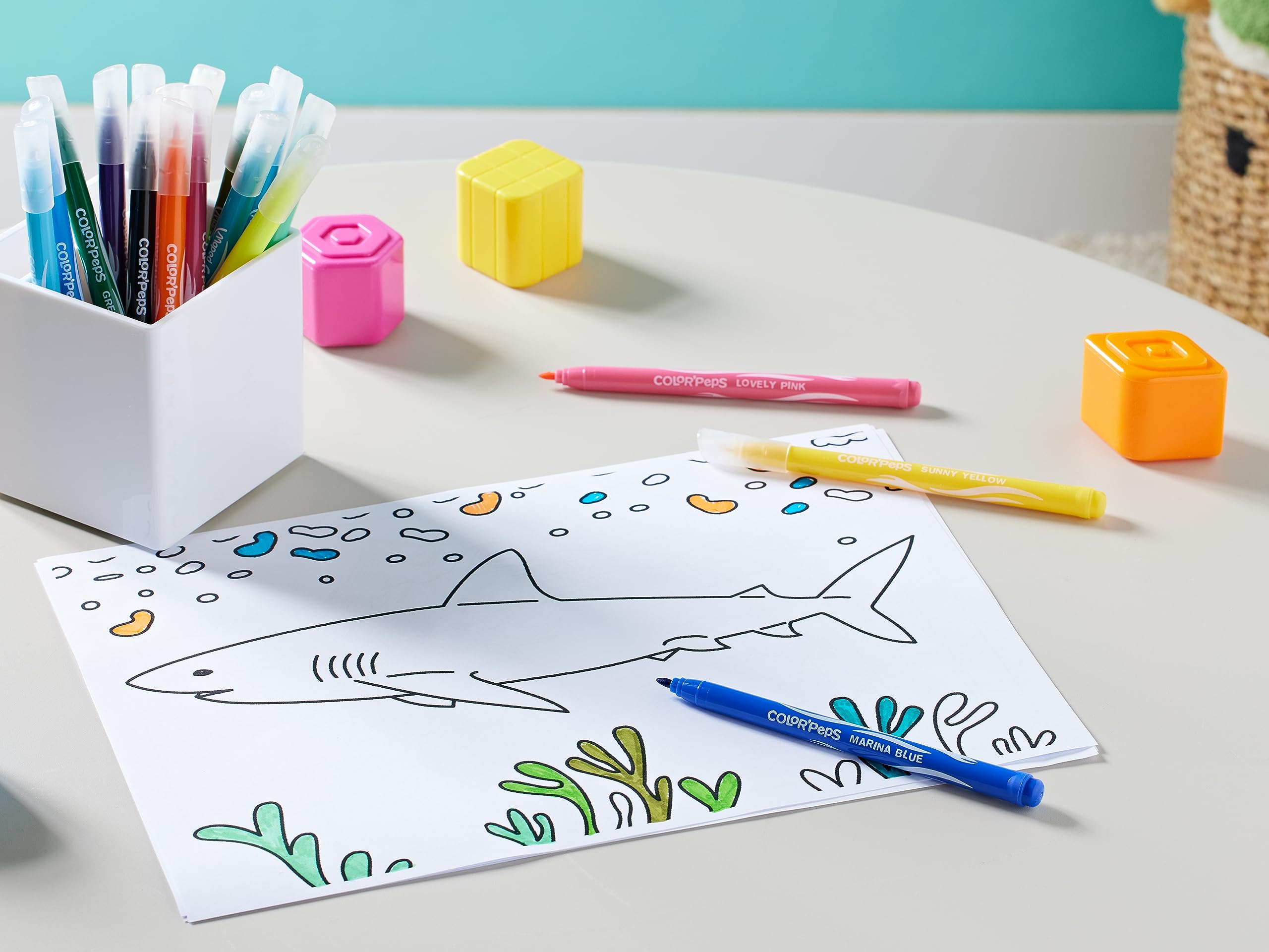 Maped Color’Peps – Combo Coloriage Jungle – 15 Crayons + 12 Feutres Lavables – Pochette Refermable – Rentrée Et Créativité