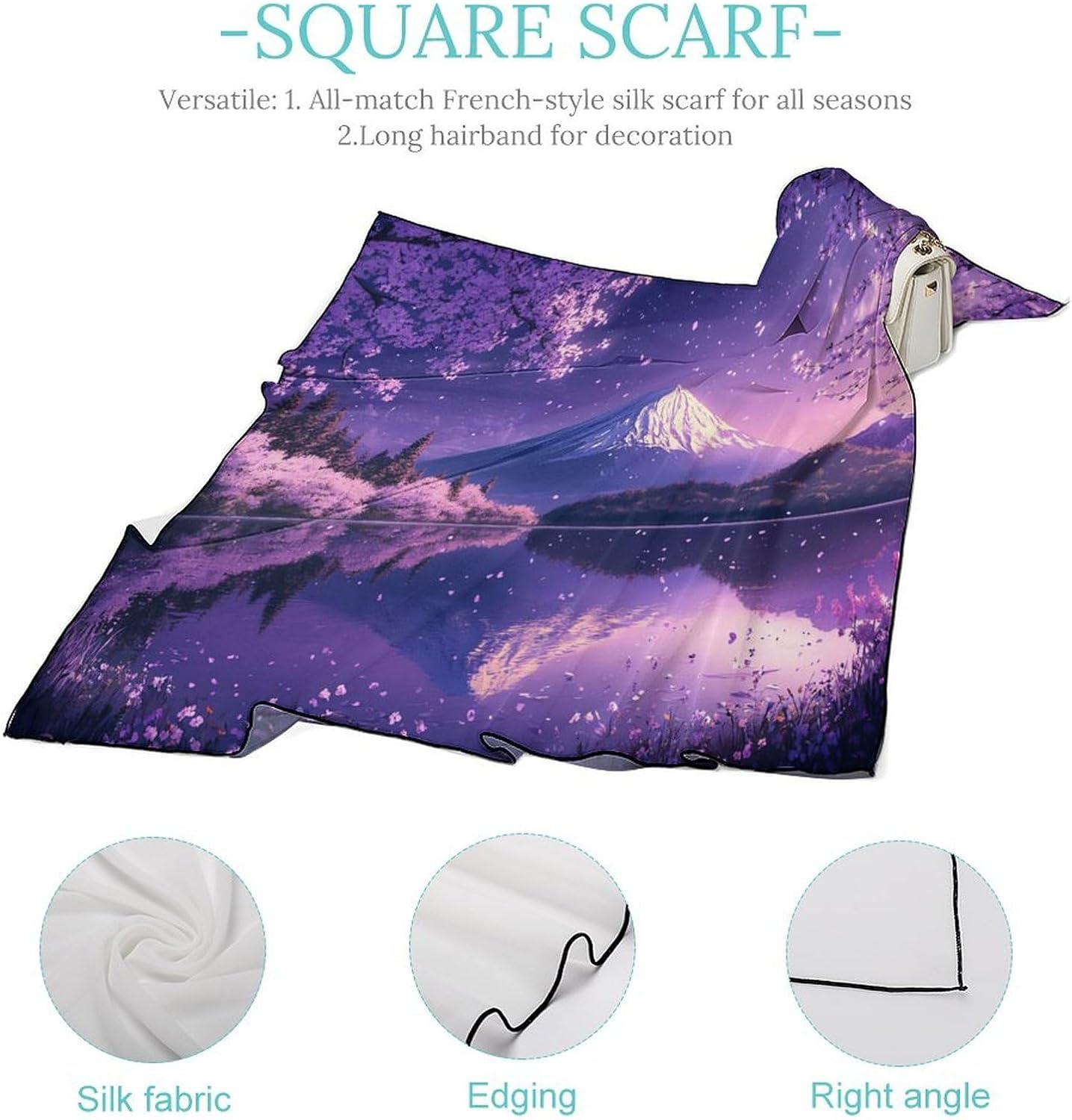 Japan Mount Fuji Cherryes Bandana Fashion Head Scarf Square Silk Scarf Print Neck Hair Scarfs for Women Men Gifts