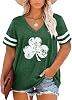 HDLTE Plus Size St Patricks Day Shirt Women Retro Irish Flag Graphic V-Neck Color Block Splicing Tops(2X-5X)