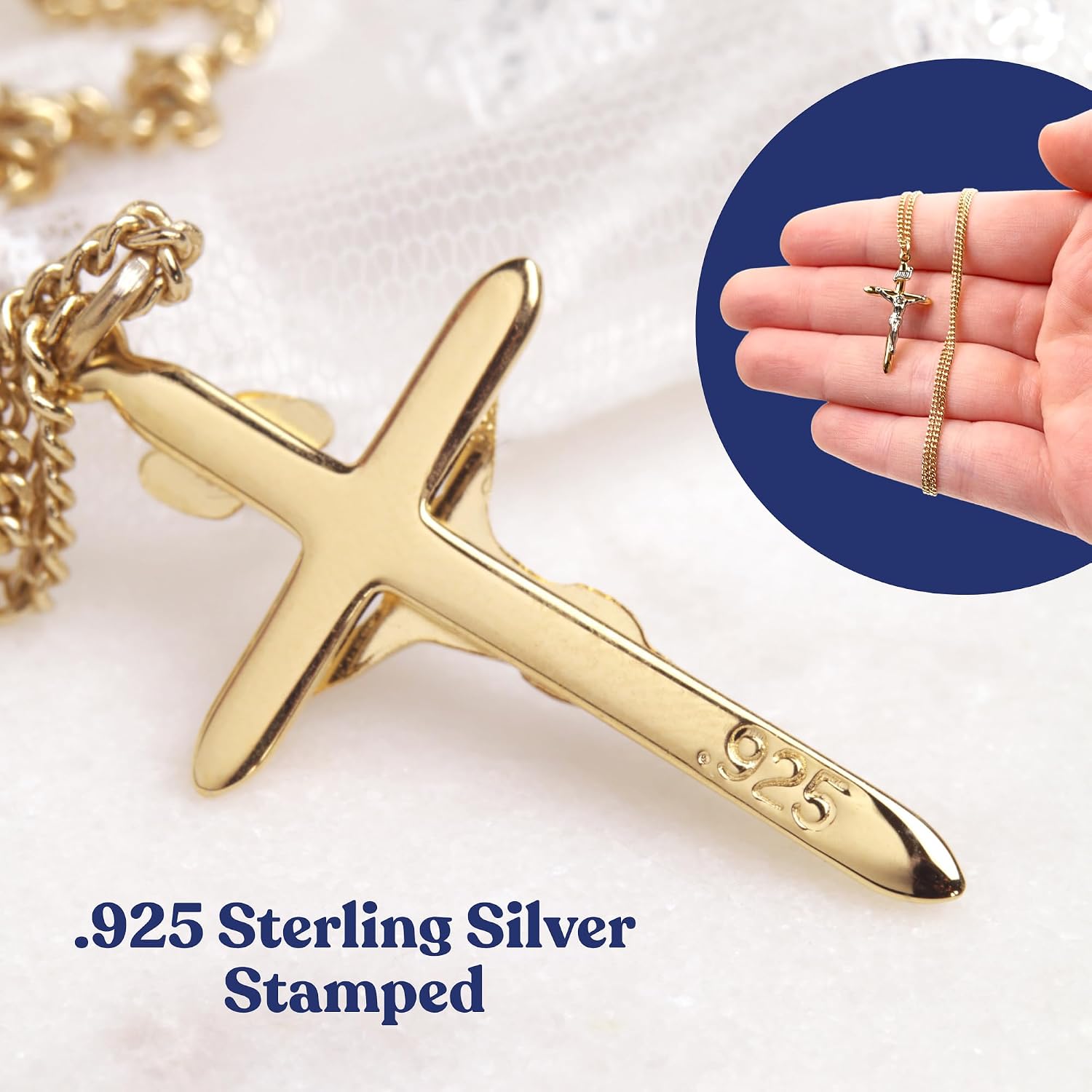 Needzo Two Tone Crucifix Necklace, Gold and Silver Cross Pendant, Religious Jewelry Gift, Box Included, 18 Inch Chain