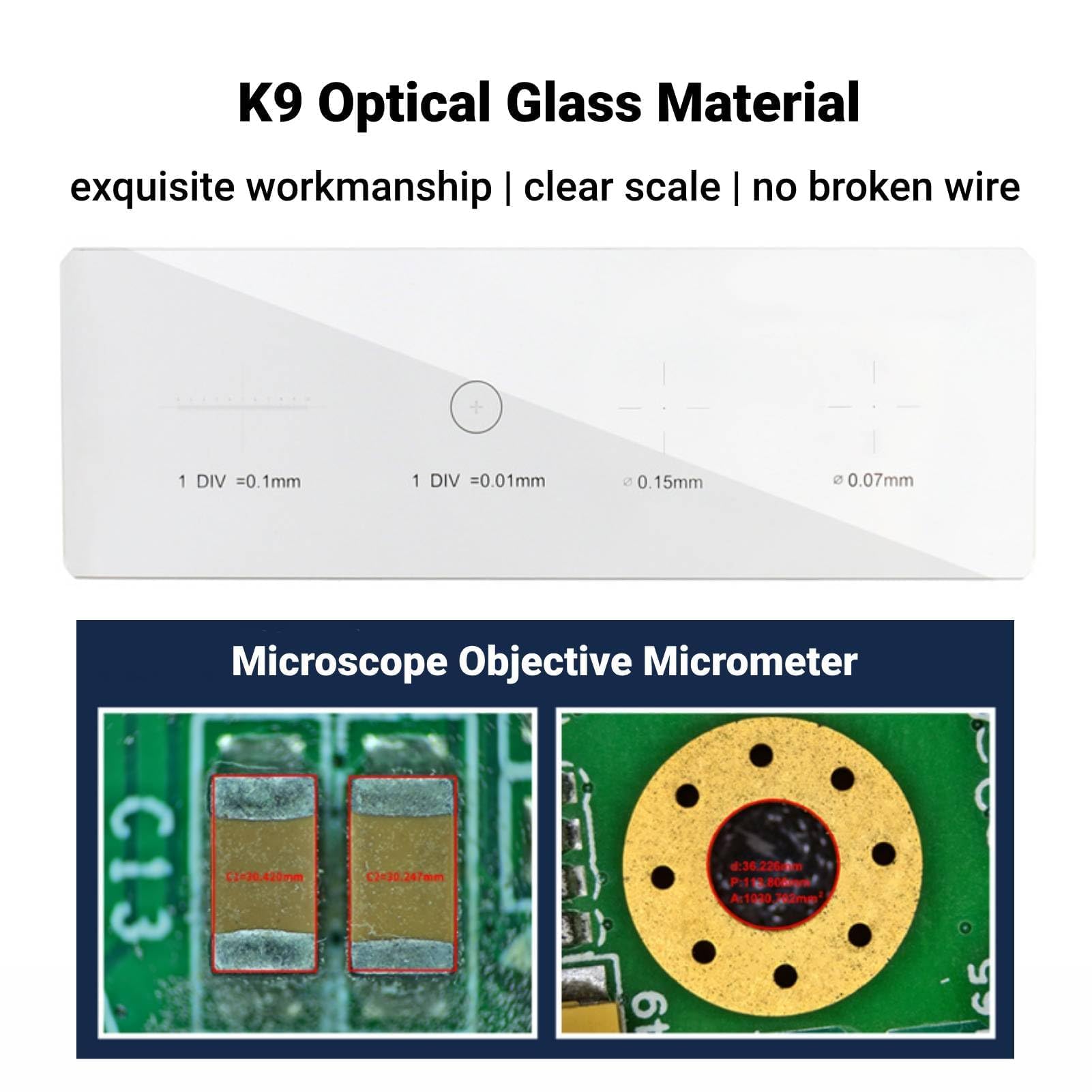 DIV 0.01mm K9 Regla de Calibración de Objetivo de Microscopio de Diapositiva de Calibración de Diapositiva de Calibración de Micrómetro de Vidrio óptico