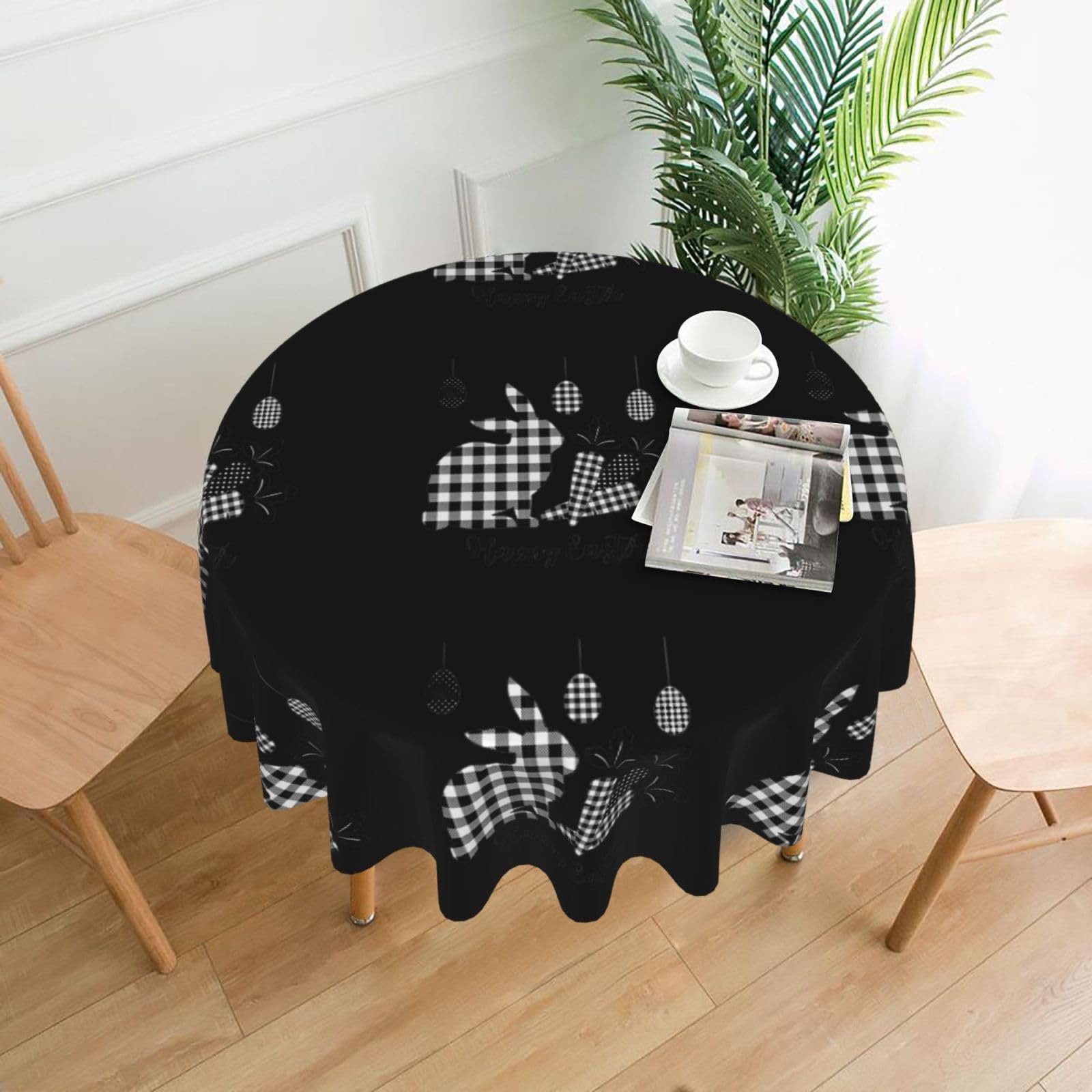 WHJSHOP Happy Easter Prints Round Table Throw 60 Inch – Waterproof Table Cover for Dining, Coffee Tables, Parties & More - Soft, Wrinkle-Resistant Table Layer