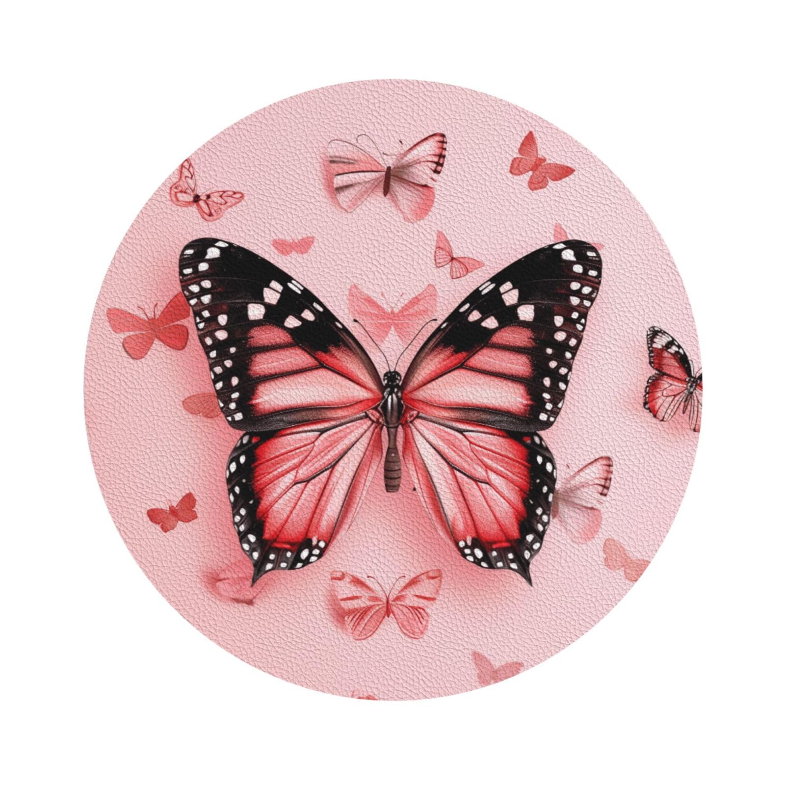 Butterfly Printed Coasters for Drinks, Leather Coaster Sets of 4, Funny Coffee Cup Coaster, Absorbent Coaster for Home and Office Kitchen Bar Round Shape