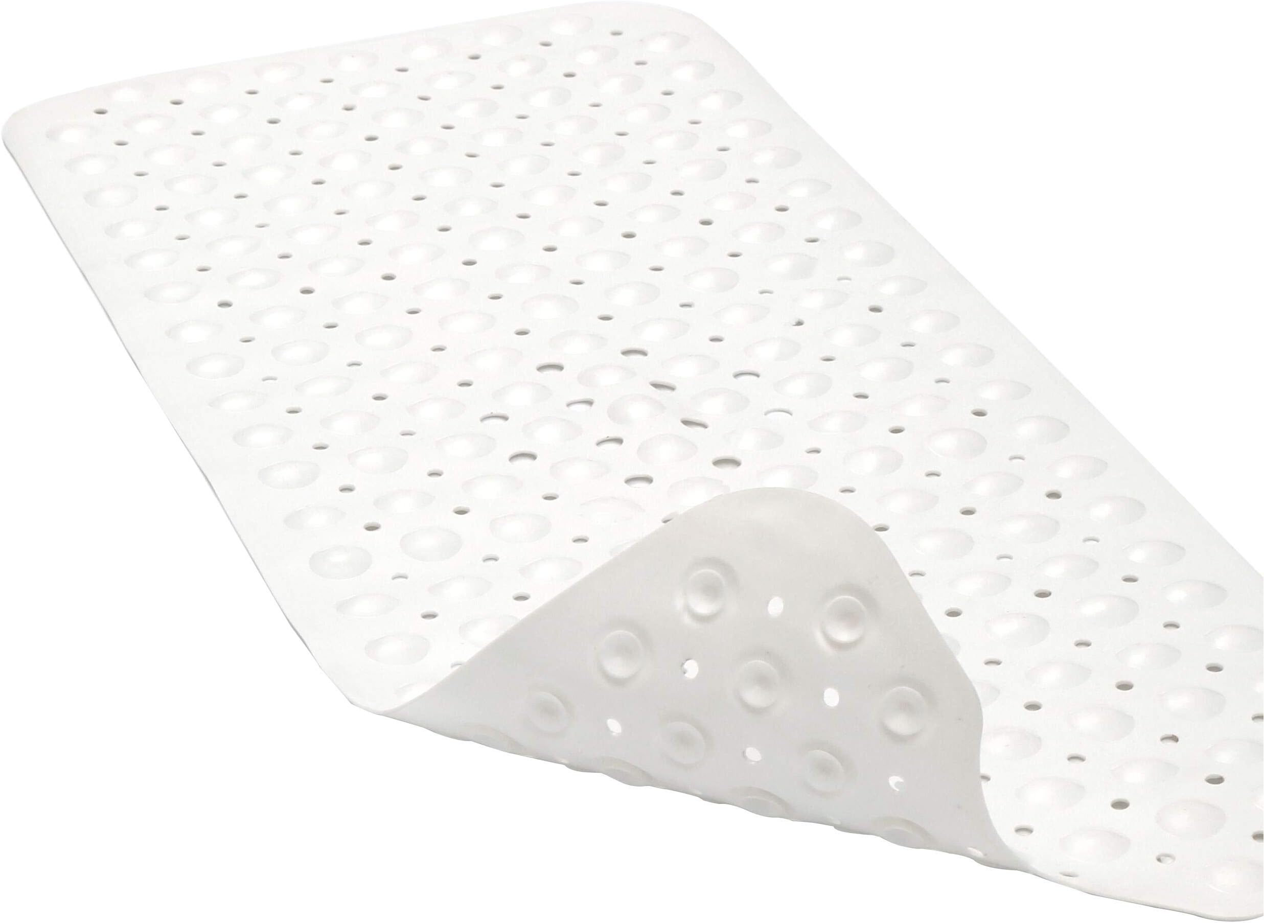 Extra Long Bath Mats for Tub, Eco Friendly TPE Soft Bathtub Mats 40 x 16 Inch Non Slip, BPA, Latex, Phthalate Free, Machine Washable Large Shower Mat (White)