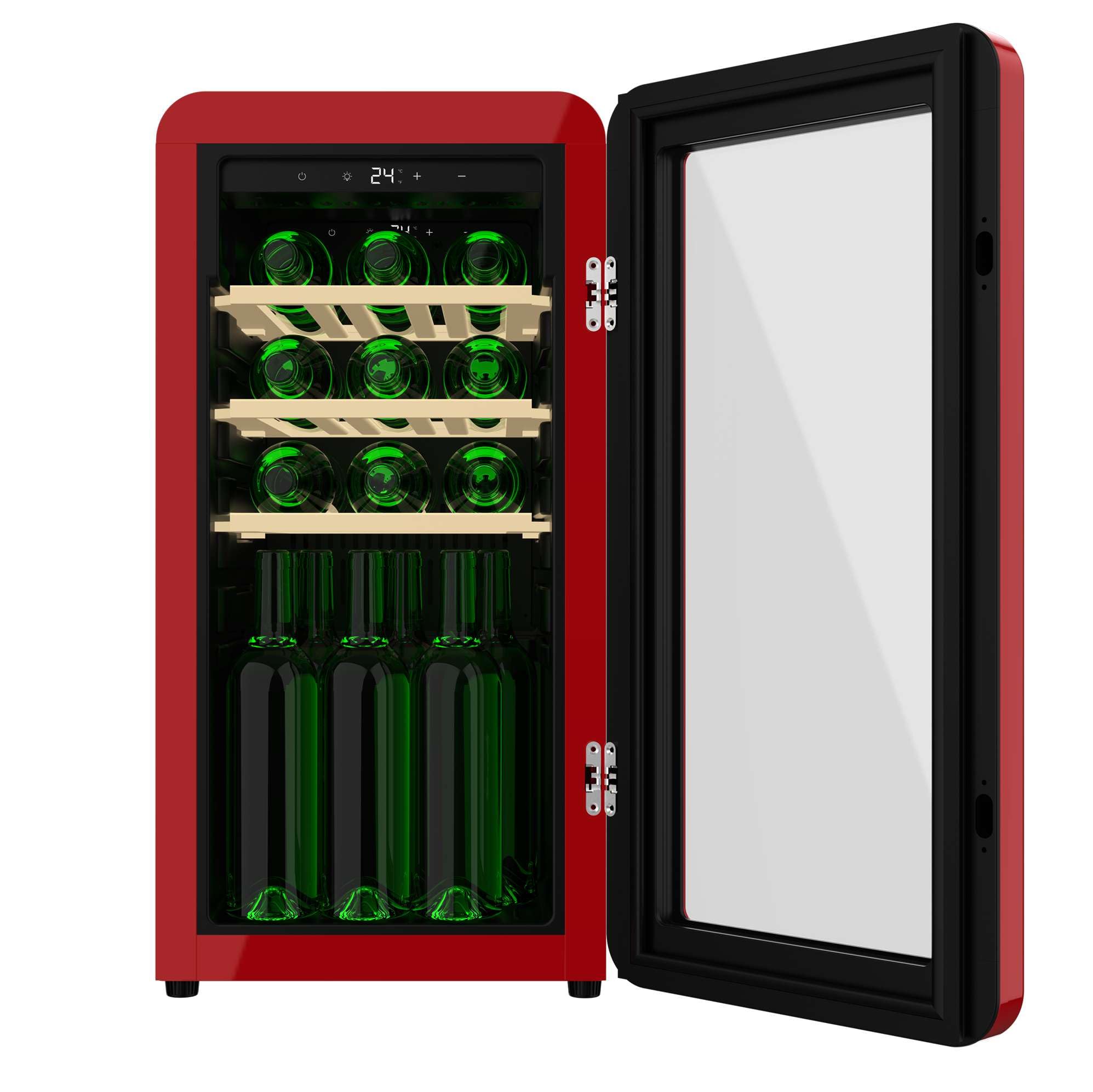 Cecotec Cantina da vino 18 Bottiglie Bolero GrandSommelier Origin 18 Hit Red. Cantina per vino retrò, rosso, 18 bottiglie, No Frost, compressore, LED, 5-20 ºC