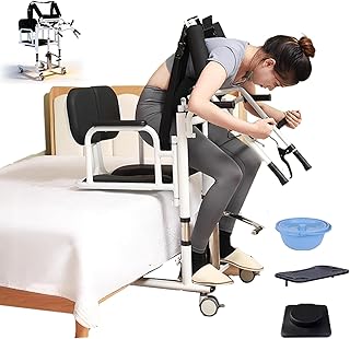 Patientenlifter Transferstuhl, 5-in-1 Hydraulischer Patientenlift-Rollstuhl mit 180° Geteiltem Sitz Tischplatte, Höhenverstellbarer Toiletten- und Duschstuhl für Senioren Zuhause,Schwarz