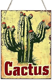 Vintage Cactus Wooden Hanging Board,Indoor Man cave,Garden,Bedroom,Study Wall Art decor Wood Plank Signs,Gift for Cactus Lovers,Classic Cactus Retro decor Wood Painting for Garden 8x12 inch