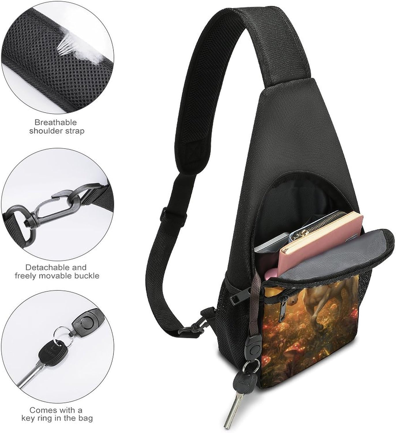 Fantasy Fairy Unicorm Crossbody Sling Backpack Chest Bag Daypack | unisex,trendy,with convertible and detachable shoulder strap,side pockets