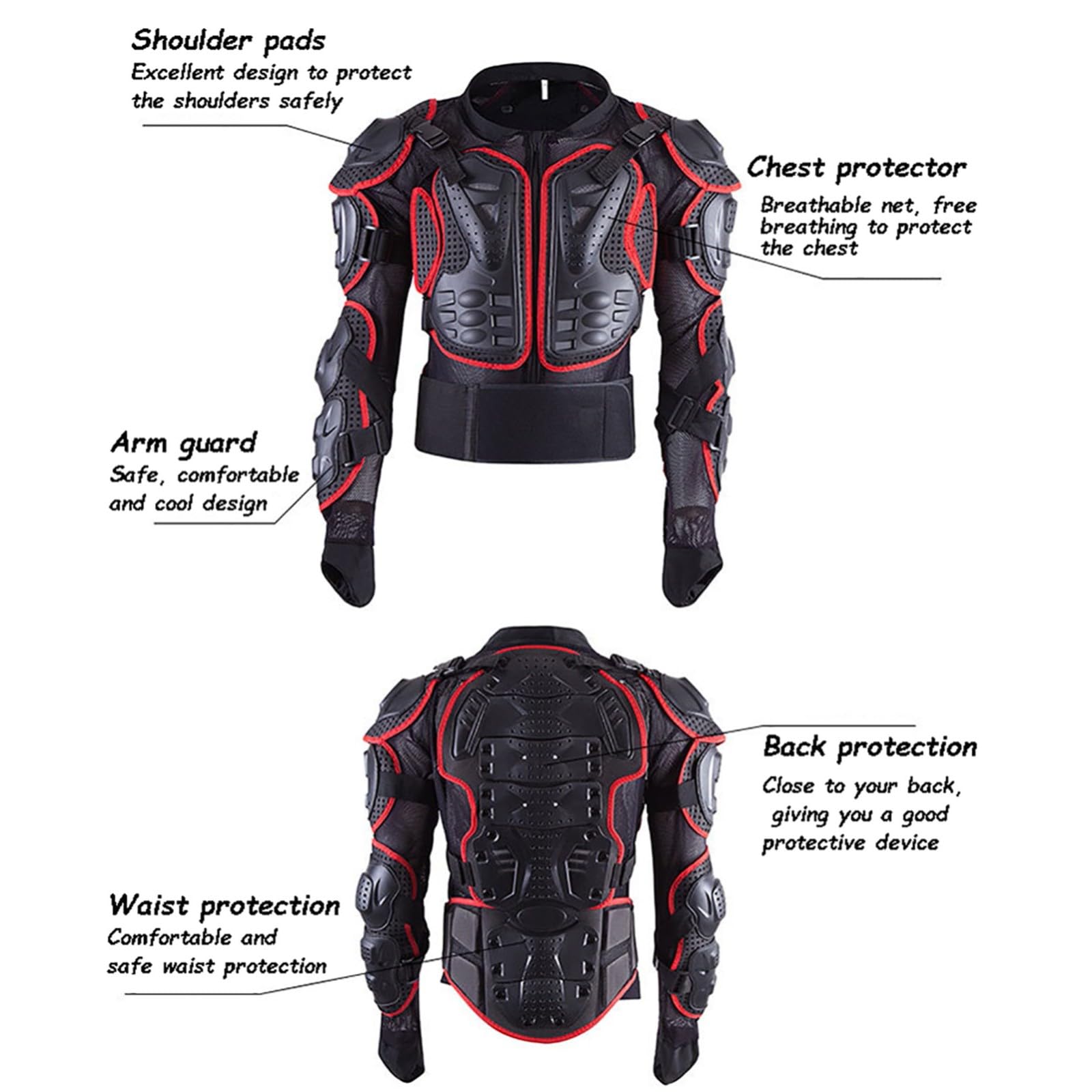 Adultos Motocicleta Body Armor Pecho Espalda Protector De Columna Vertebral Chaleco Protector, Motocicleta Body Armor Armor Protector De Pecho Protector De Espalda Motocross, Adecuado Black,L
