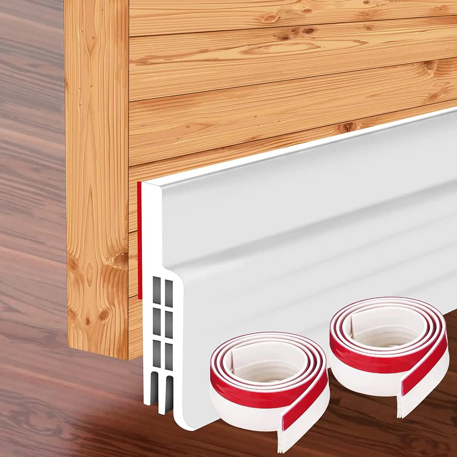 Burlete Bajo Puerta Silicona Autoadhesiva 100 x 5 cm Triple Barrido Aislante Ruido Polvo Evita Fugas Aire Acondicionado Calefaccion Fácil Cortar Instalar Puertas Madera Metal Vidrio (Blanco, 2M) - Blanco