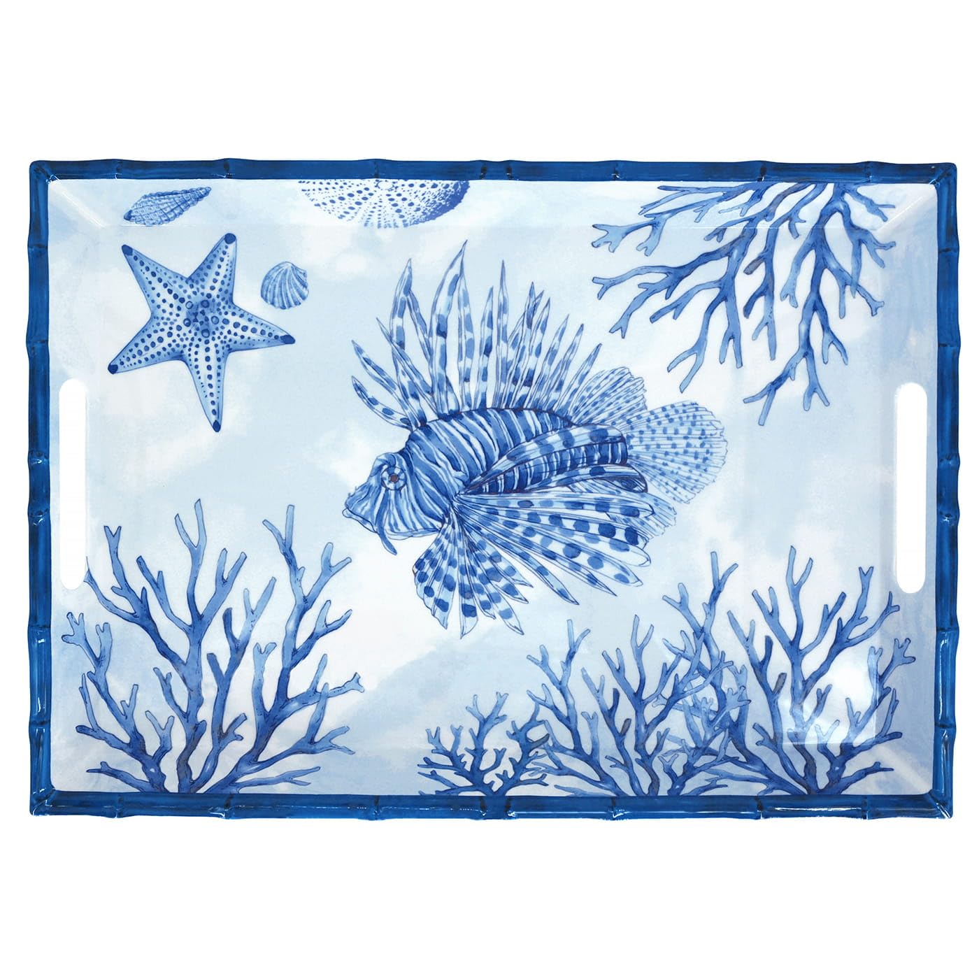 Les Jardins de la Comtesse – Bandeja grande de melamina con asas de coral 50 x 36 x 5 cm – Colección Piana