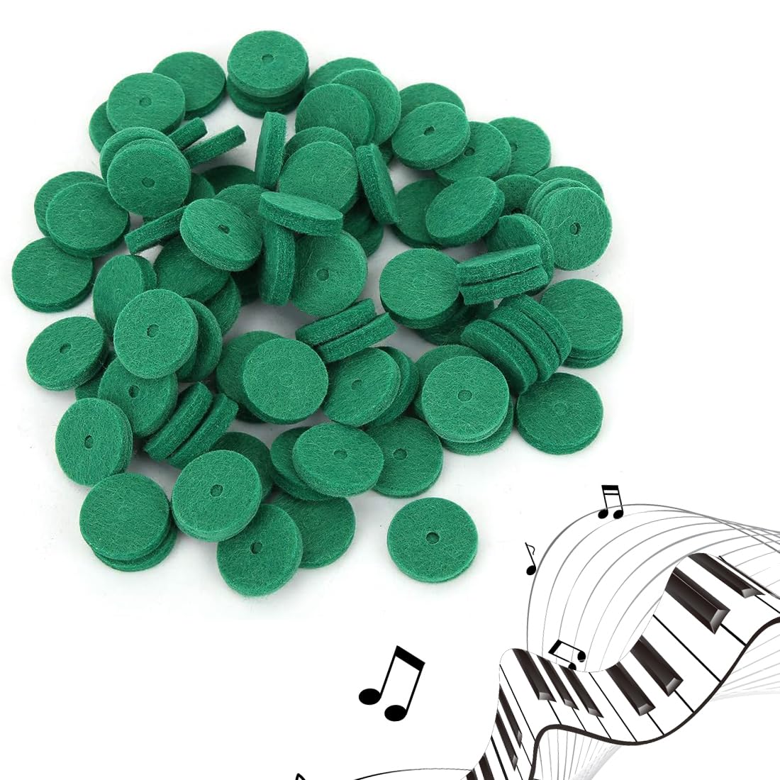 Confezione da 90 punzonature in feltro verde per regolare la guida anteriore e bilanciare la tastiera del tuo pianoforte - parti di riparazione di alta qualità con rondelle da 22 mm.