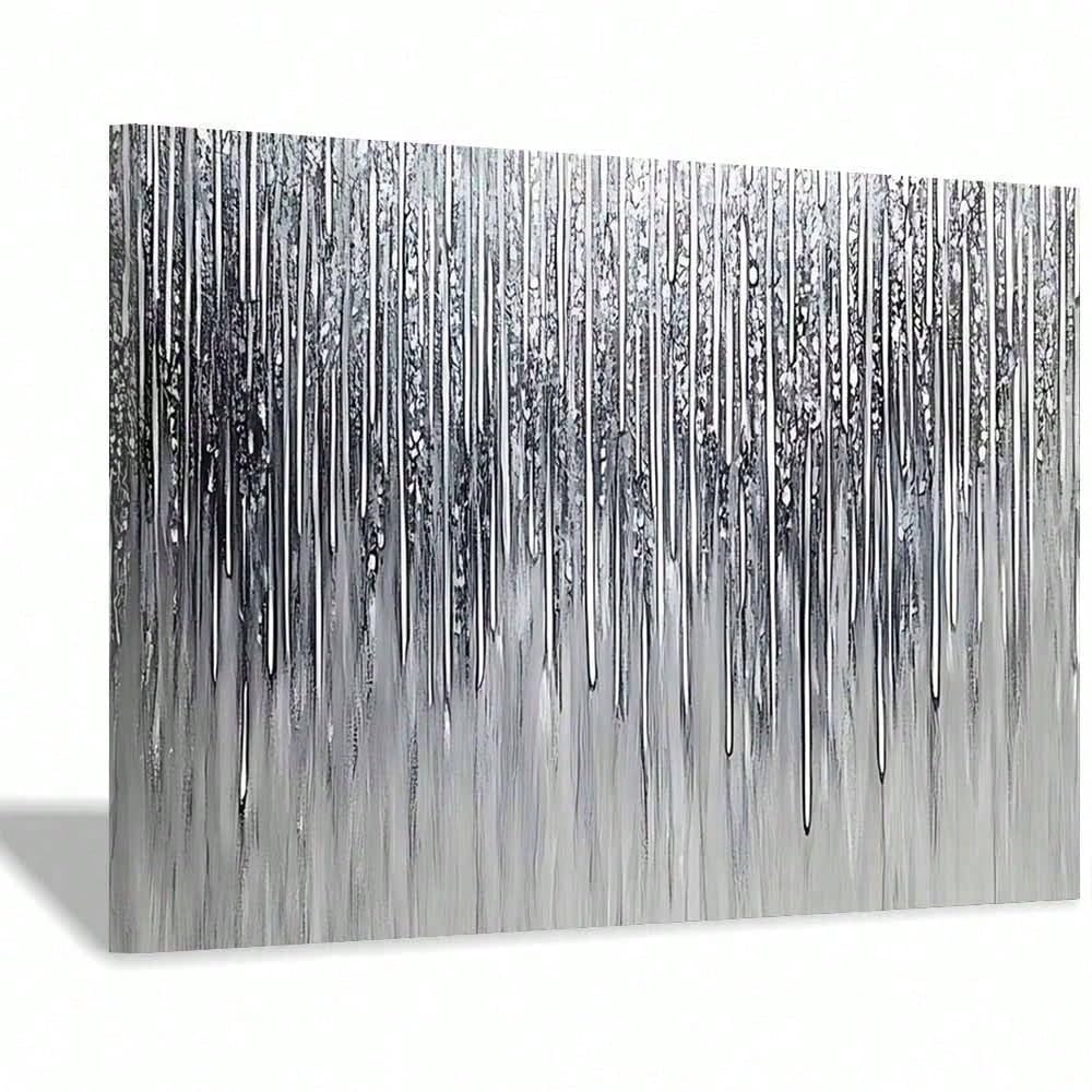 Ixehoh P1 Abstract Drip Canvas Wall Art - Modern Metallic Silver & Grey Texture Print For Living Room, Bedroom, Office Decor (160 Characters) 30X40