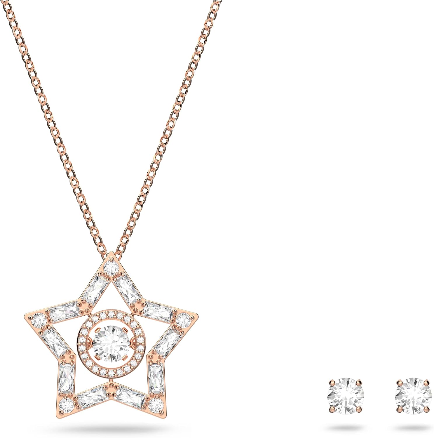 Swarovski Stella Pendant Necklace and Stud Earrings Set, White Multi Cut Crystals with Zirconia