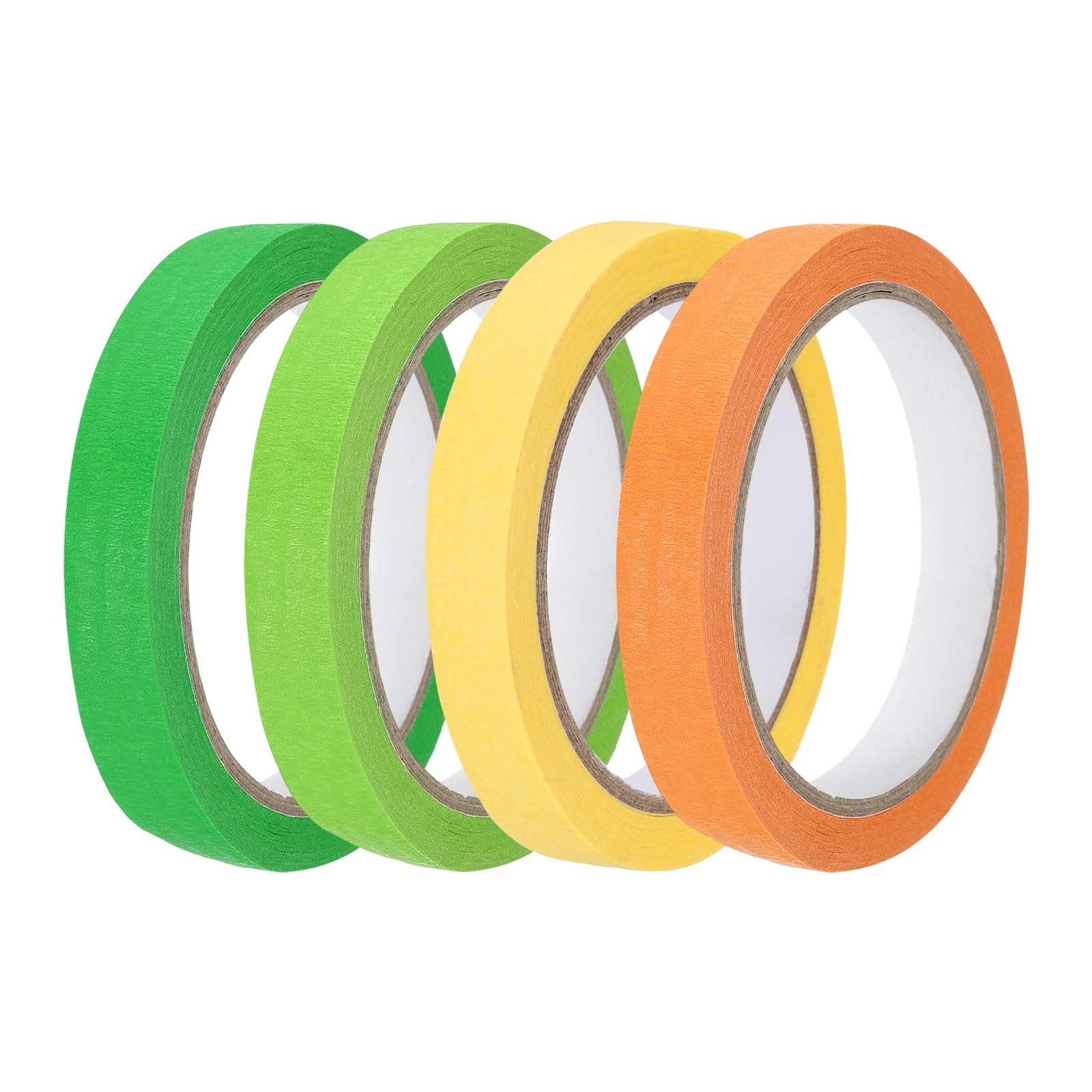 sourcing map 4pcs 15mm x 20 Meters Colored Masking Tape Universal Crepe Paper Colorful Masking Painter Tape for Art Drawing DIY Handcraft Sealing, Yellow Orange Green — image 1