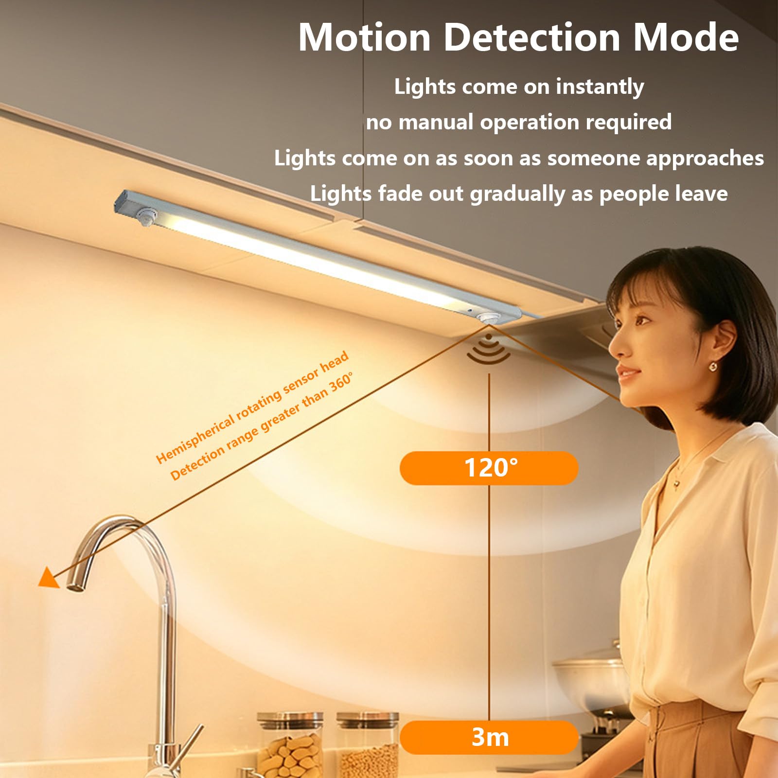 Applique da Parete LED Interno 2700K/4500K/6500K Lampada da Parete con Sensore di Movimento Lampada a Muro con Interruttore e Spina per Armadi Scaffali (Nero,120cm)
