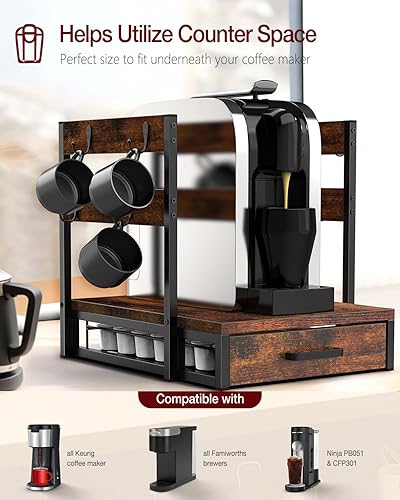 Miniatura 5 de Cajón para portavasos K, organizador de cápsulas de café para mostrador, cajón de almacenamiento resistente K-Cup con estante para tazas, soporte