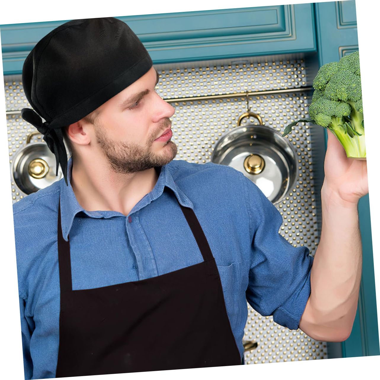 Gorro de Cocinero de Restaurante Negro 9 Piezas de Algodón