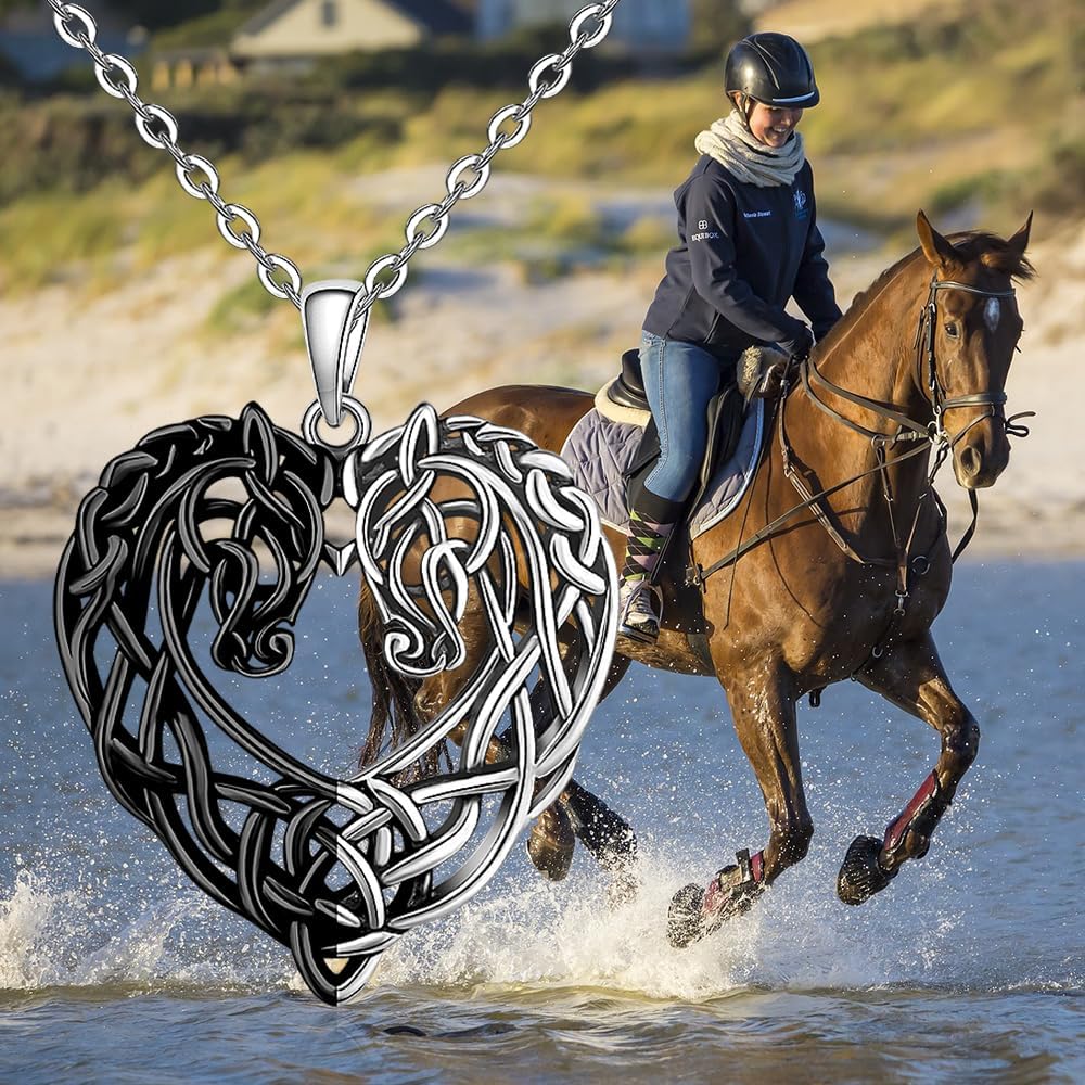 Celtic Knot Horse Necklace Sterling Silver Heart Love Irish Animal Couple Pendant Good Luck Irish Jewelry Horses Gift for Women - Image 3