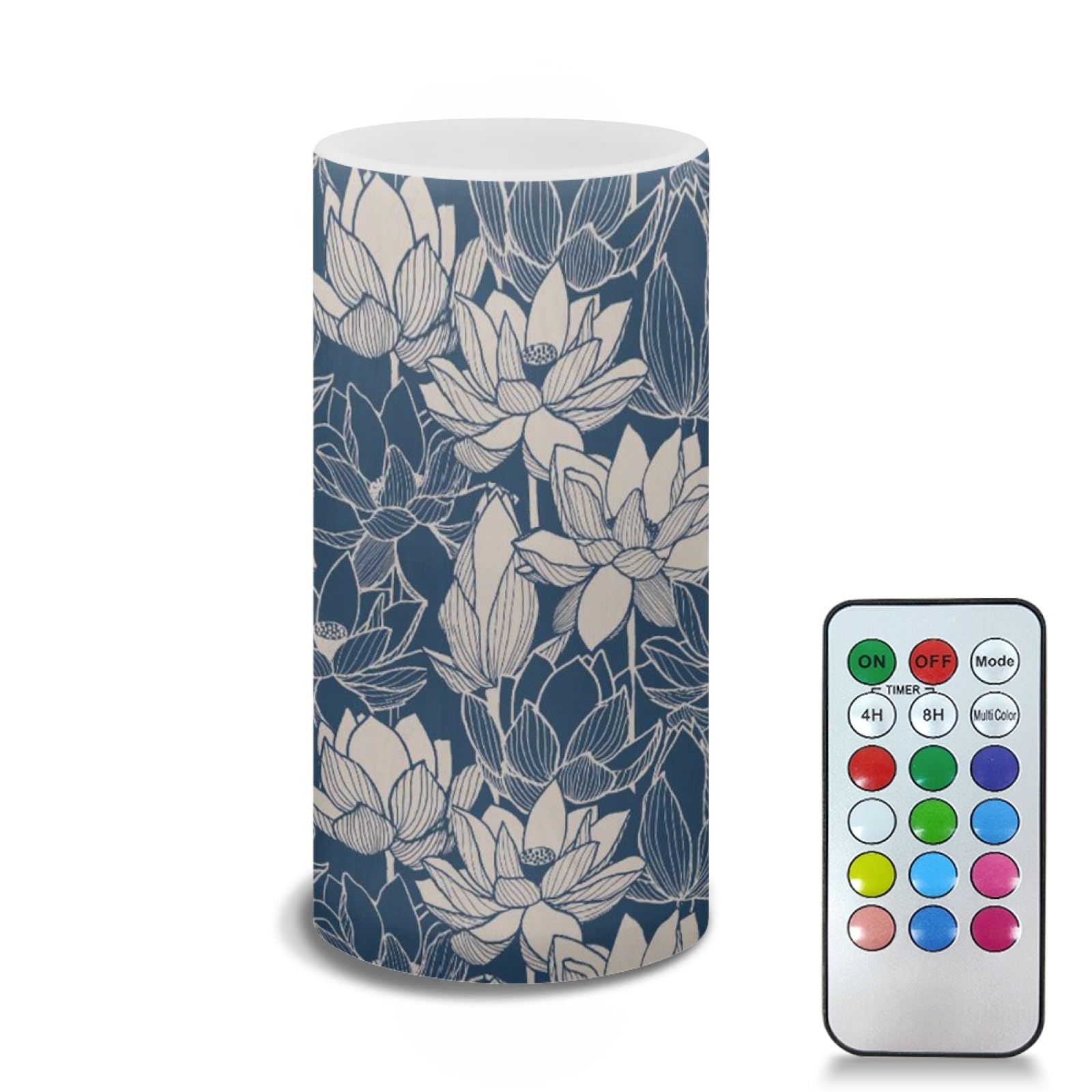 TOADDMOS Hibiscus Flowers Print Romote Control Flameless Battery Operated Candles Tea Lights Lantern Candle with 18-Key for Wedding Thanksgiving Day