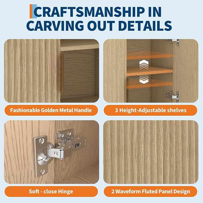 Armario de pared para baño - Armario de medicamentos con puertas onduladas y estante ajustable - Armario de pared de 25x23x8 pulgadas para baño, cocina, lavandería y recibidor miniatura 4