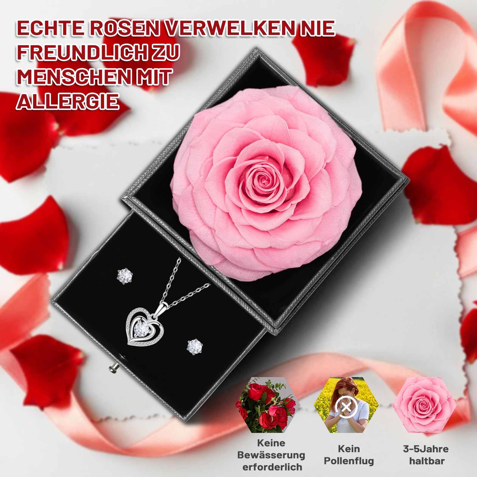 Yamonic Eeuwige echte roos met ik hou van jou ketting 100