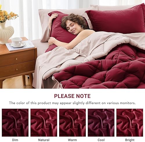 Miniatura 279 de MUXHOMO Juego de edredón Queen de 7 piezas, cama reversible en una bolsa, tamaño Queen, juego de ropa de cama para todas las estaciones con edredón