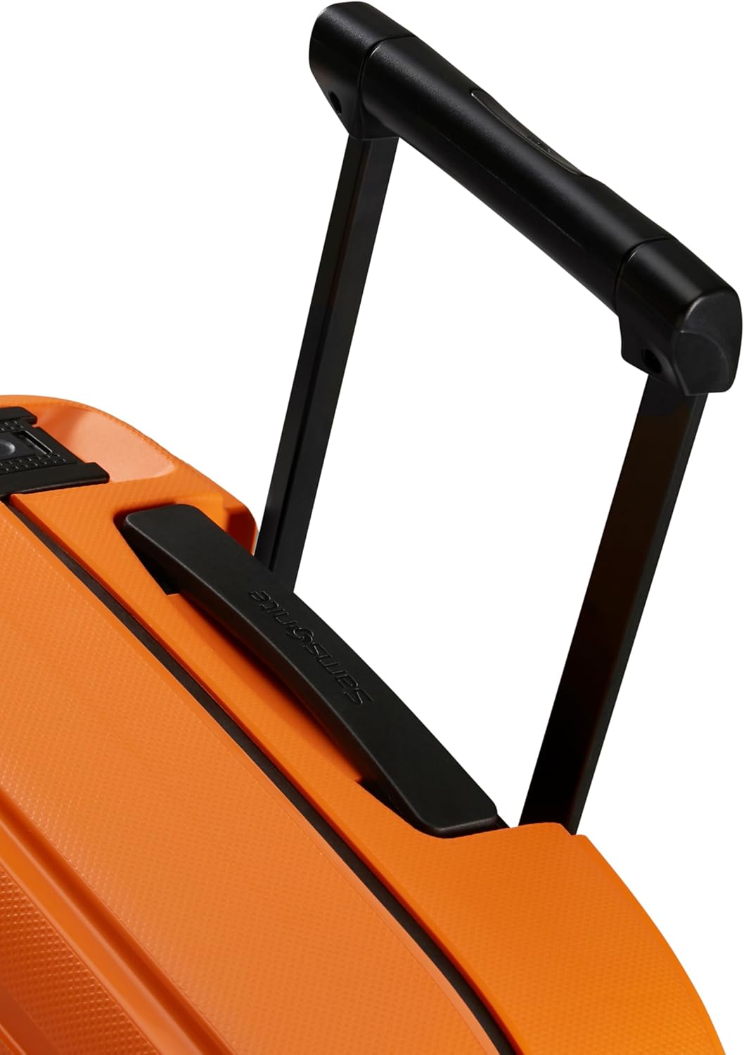 Close-up of the telescopic handle on Samsonite luggage