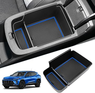 SKTU for 2024 2025 2026 Chevrolet Trax Center Console Organizer 2024-2026 Chevy Trax Insert ABS Materials Tray Armrest Storage Box 2024 2025 2026 Chevy Trax Accessories with Sunglasses Holder Blue
