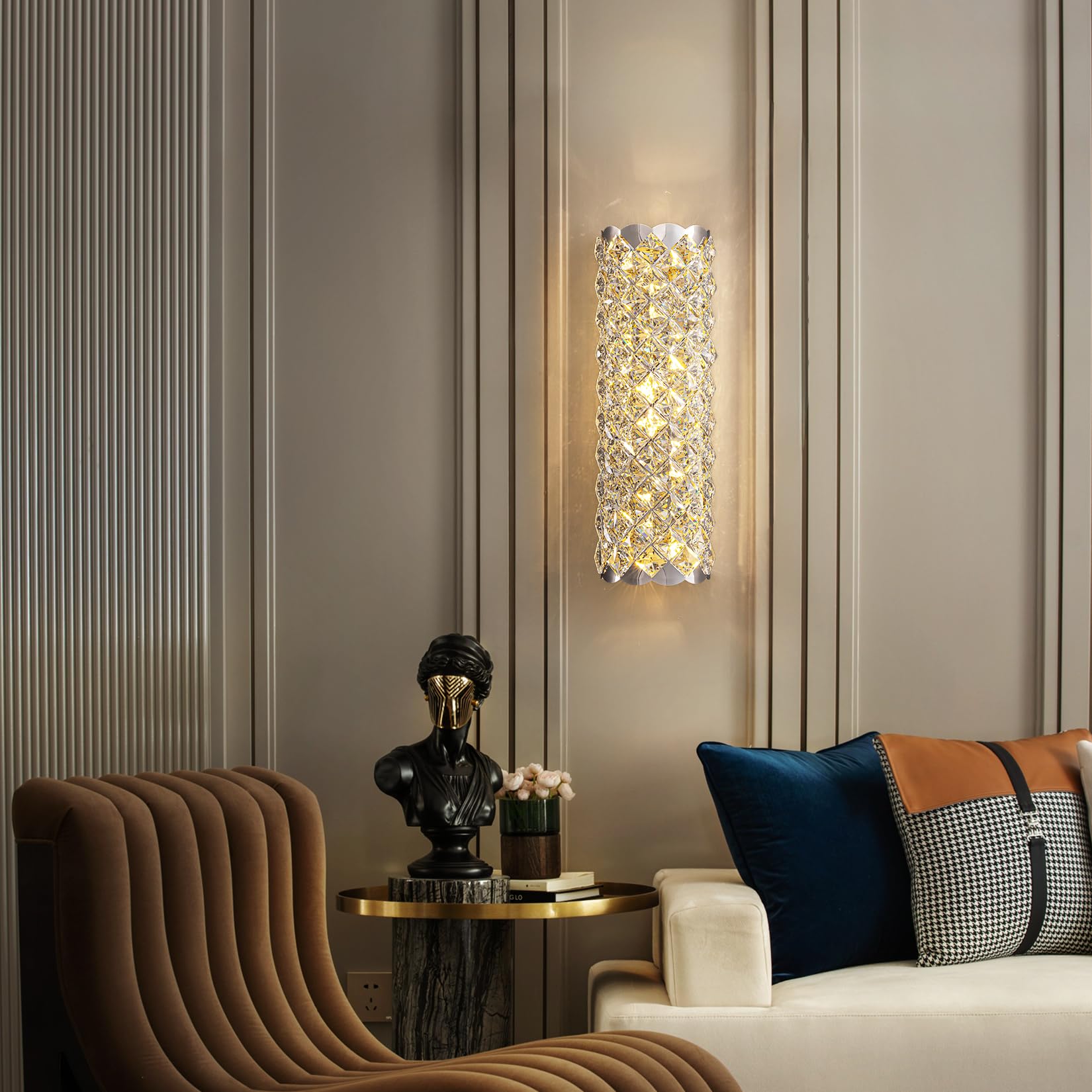 Kristall Wandleuchte Wandlampe Innen Kristall Moderne Wohnzimmer Luxus Wand Lampen,Chrom Kristallwandleuchte für Schlafzimmer Esszimmer Flur Innen