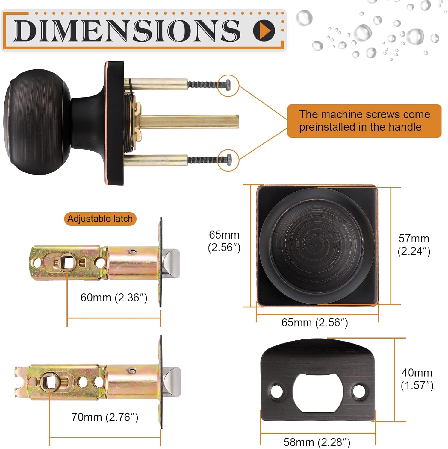 Probrico Square Doorknobs Passage Door Knobs Handles, Closet Door Knob, Oil Rubbed Bronze Interior Door Knob for Hallway Storeroom, Stainless Steel, 6 Pack