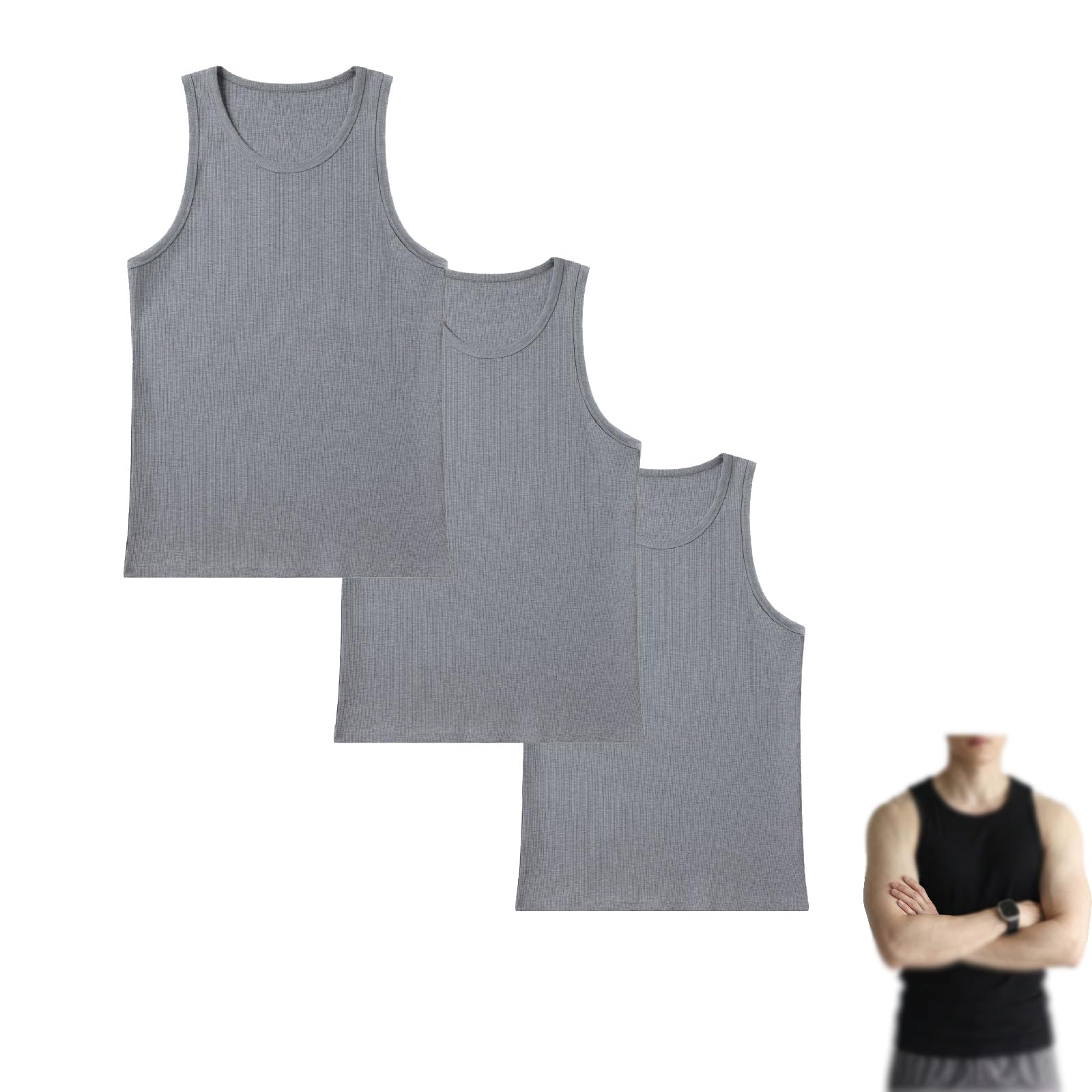 Generisch Pack de 3 camisetas sin mangas de algodón ultrasuaves que realzan la figura, transpirables, acanaladas y sin mangas para hombre y mujer (uso diario)