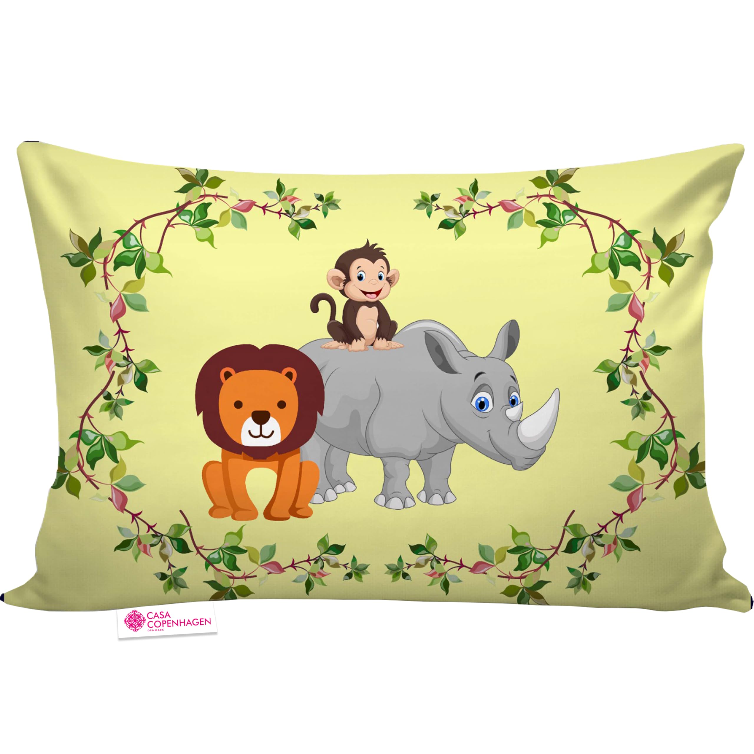 Casa Copenhagen Baby Pillow with Super Soft Imported Fabric|3 to 12 Years Old Kids Pillows|Animal & Cartoon Prints|Infant Pillow for Sleep,Neck Support-12 X 18 Inch,Rhino - Microfibre, Sunyellow