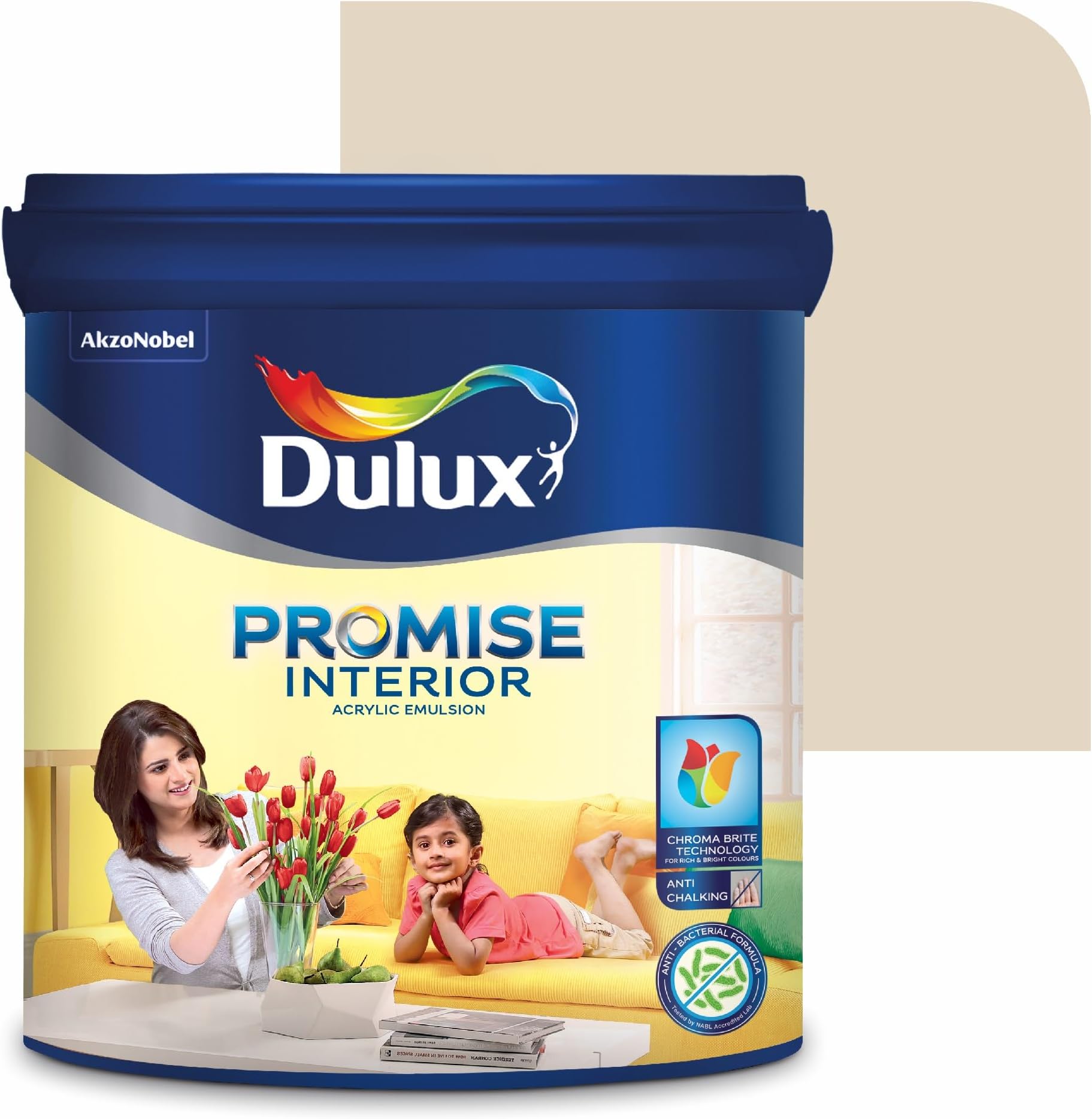 Dulux Promise Interior Emulsion Paint (10L, White Pearl) | Wall paint with Chroma Brite Technology for brighter longer-lasting colors | Rich Finish | Anti-chalk | Water-based | 3-year warranty