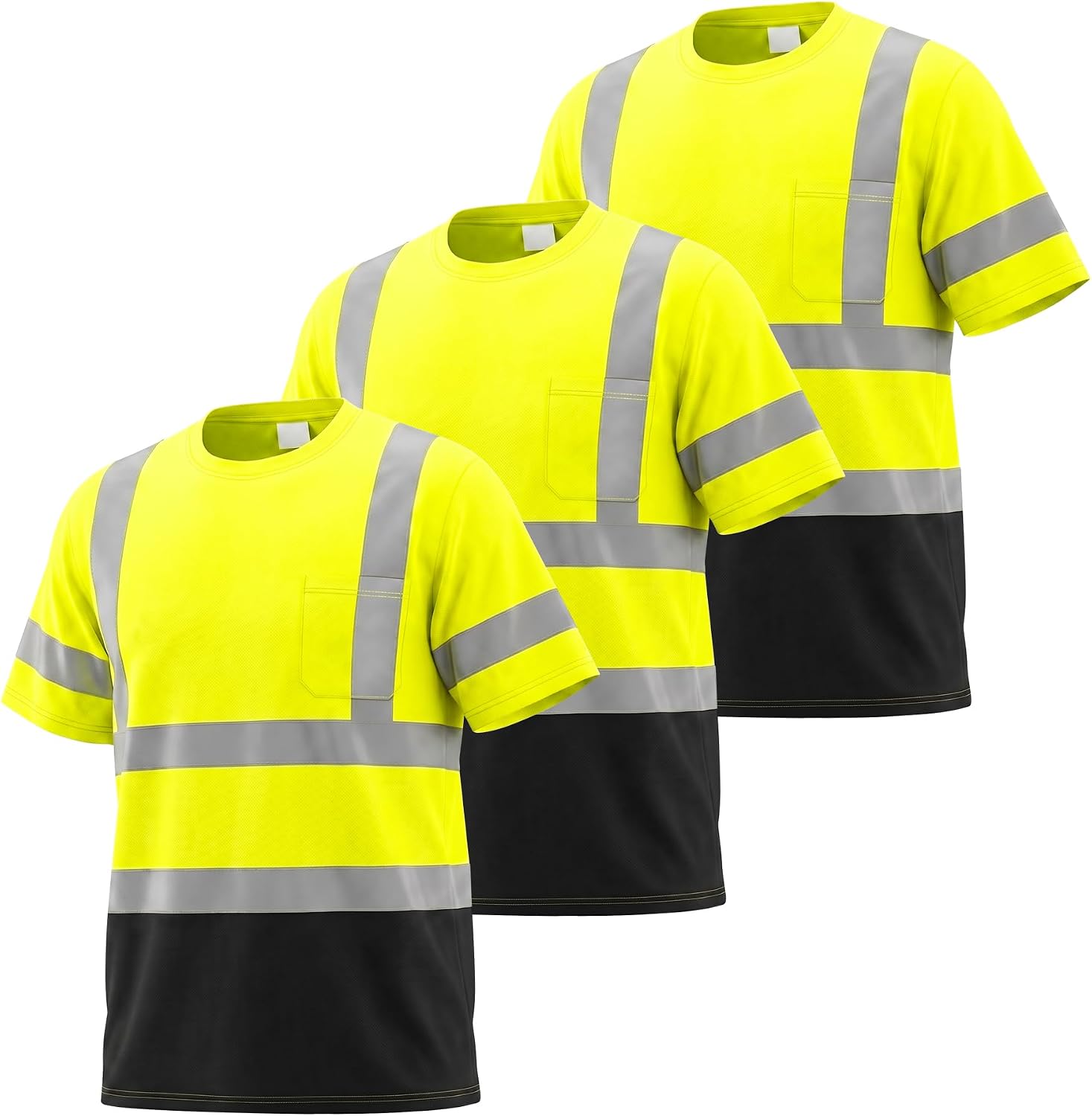 Hi Vis T Shirt ANSI Class 3 Reflective Safety Lime Short Sleeve Reflective Safety T-Shirts for Construction 3PCS