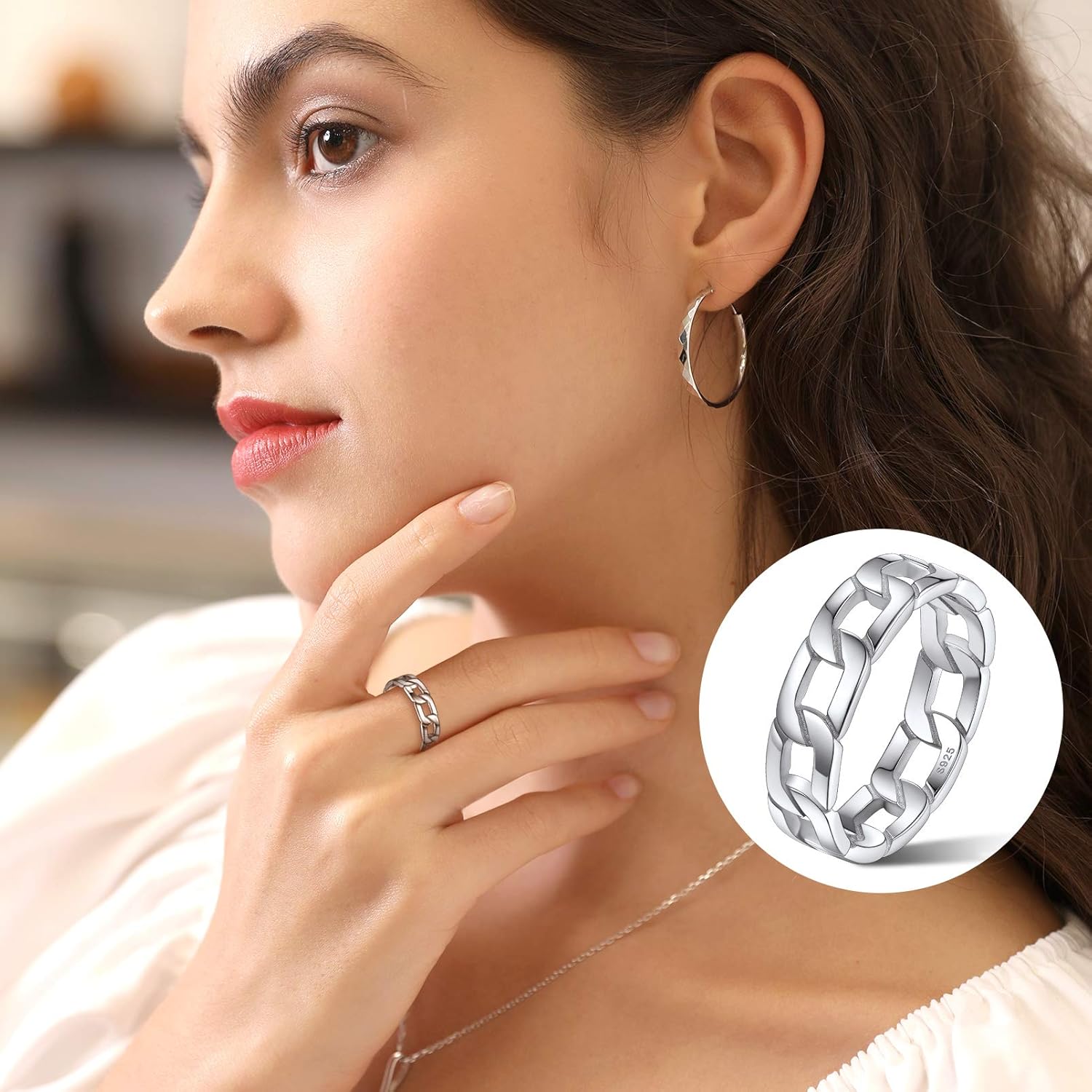 Silvora 925 Sterling Silver Cuban Link Rings, Chain Rings for Women Men Vintage Eternity Band Ring Jewelry Size 6-12 - Image 6