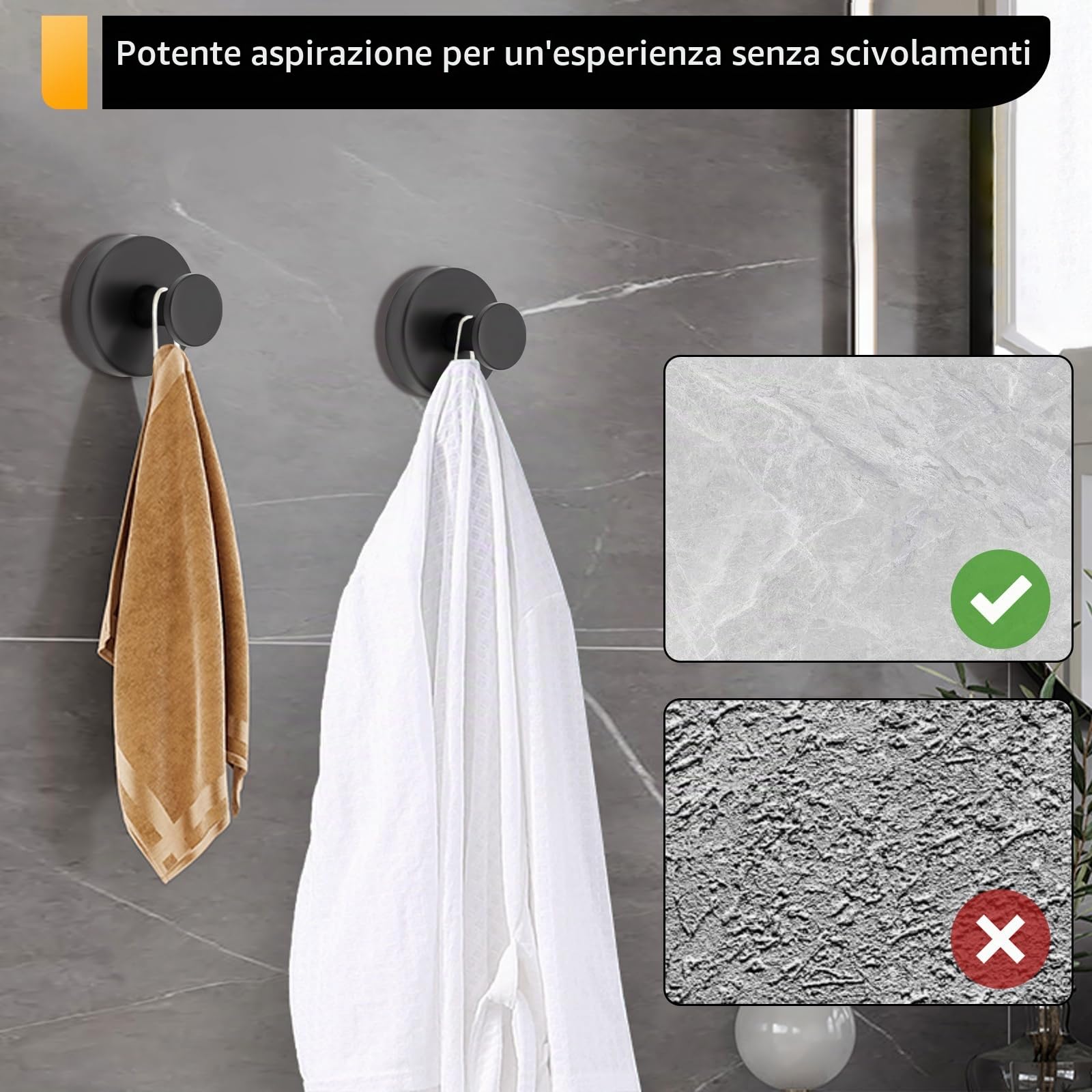 Appendi Accappatoio, 2 Porta Asciugamani Ventosa, Gancio Doccia, Ganci Ventosa, Porta Accappatoio Da Bagno, Per Finestre (Nero)
