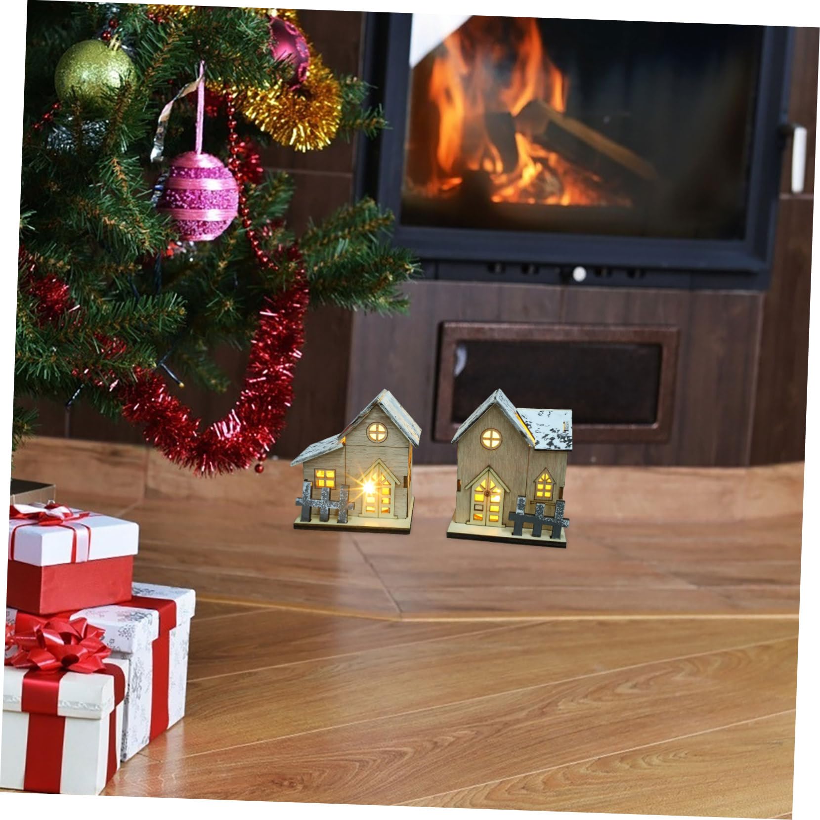 Cabilock 3 Set Luci Natalizie in Legno Decorazioni Natalizie per Striscioni Case del Villaggio di Natale Addobbi Natalizi per Ufficio Decorazioni Natalizie per Ufficio di Legno 2 Pezzi * 3