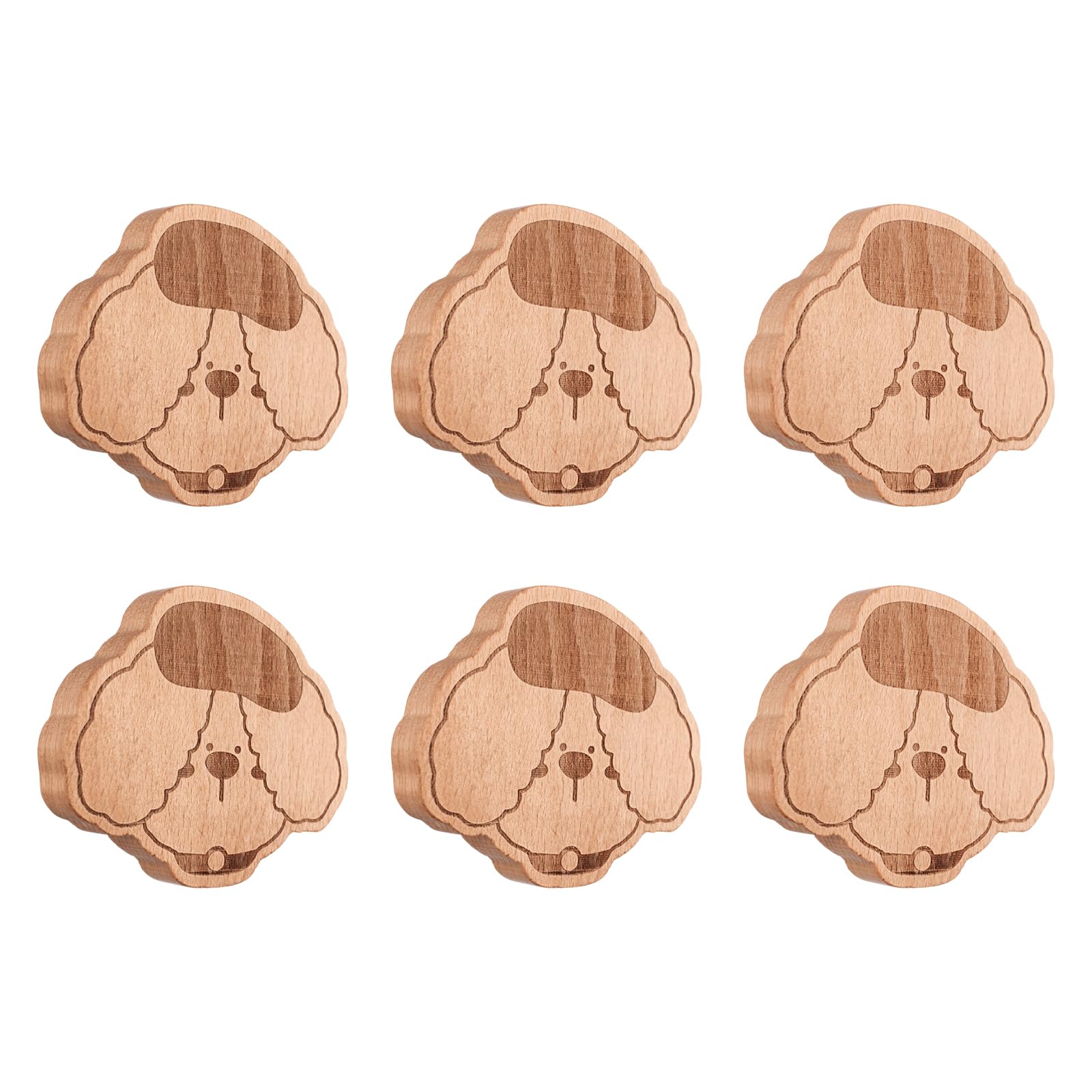 MOROBOR 6PCS Party Pup Shaped Wooden Knobs Single Hole Beech Wood Handles Wood Cupboard Cabinet Handles Knobs for Chest of Drawers with Screws& Expansion Tube — image 1