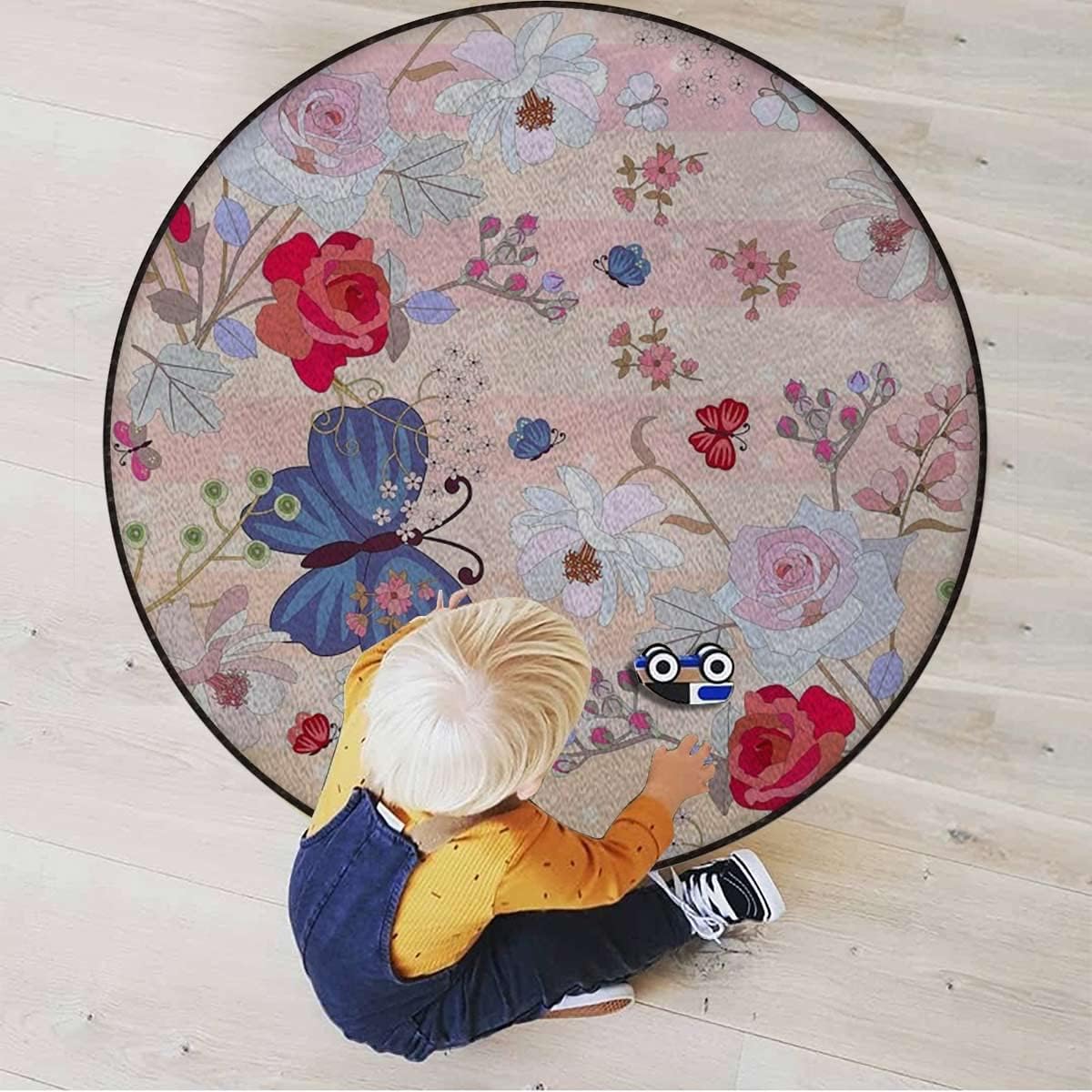 Abstract Round Floor Mats for Office Chair Under Computer Desk Floor Protector for Rolling Chairs Non Slip Anti Scratches Modern Romantic Floral Design,Pink Purple Diameter 35.5 in