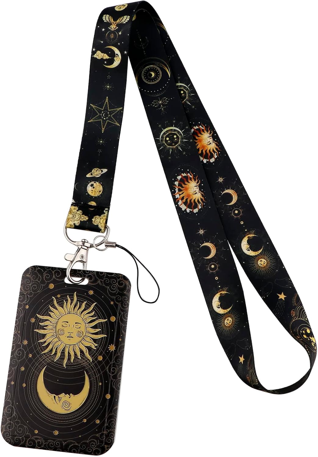 Juanooo Black Lanyard ID Card Holder Moon Sun ID Lanyard for Keys for