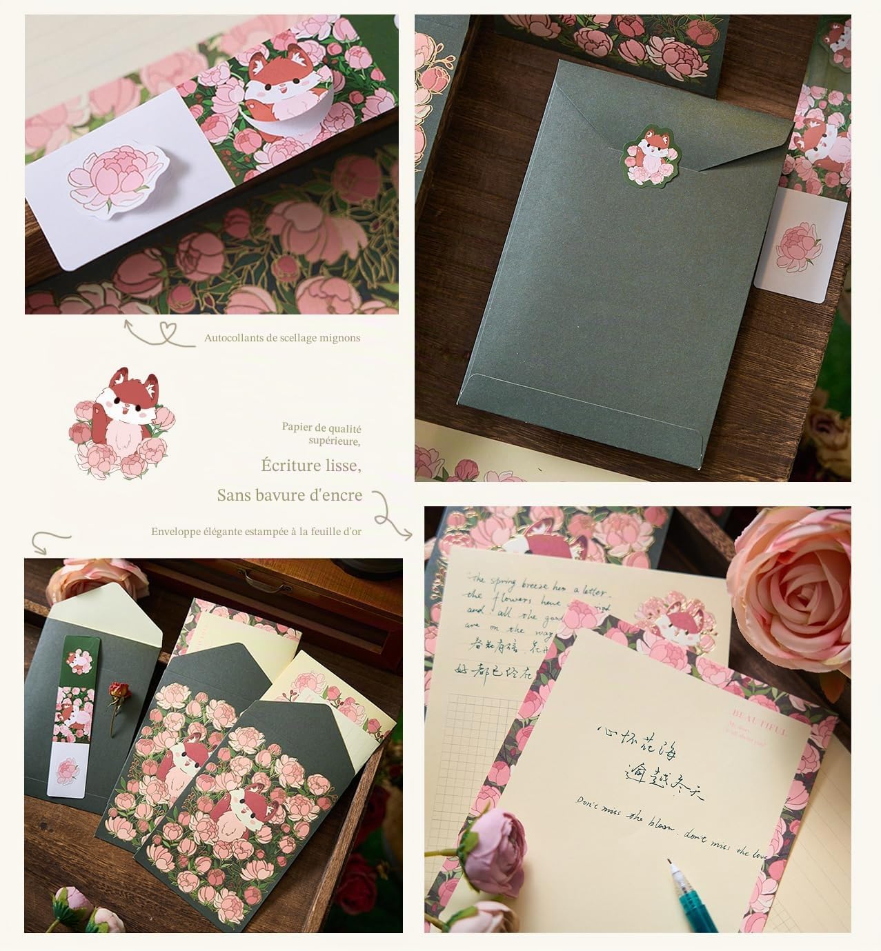 Ensemble de lettres pour enfants - 3 styles de papier à lettre et enveloppes à motifs d'animaux mignons - Ensemble de papeterie Kawaii pour enfants et amateurs d'écriture