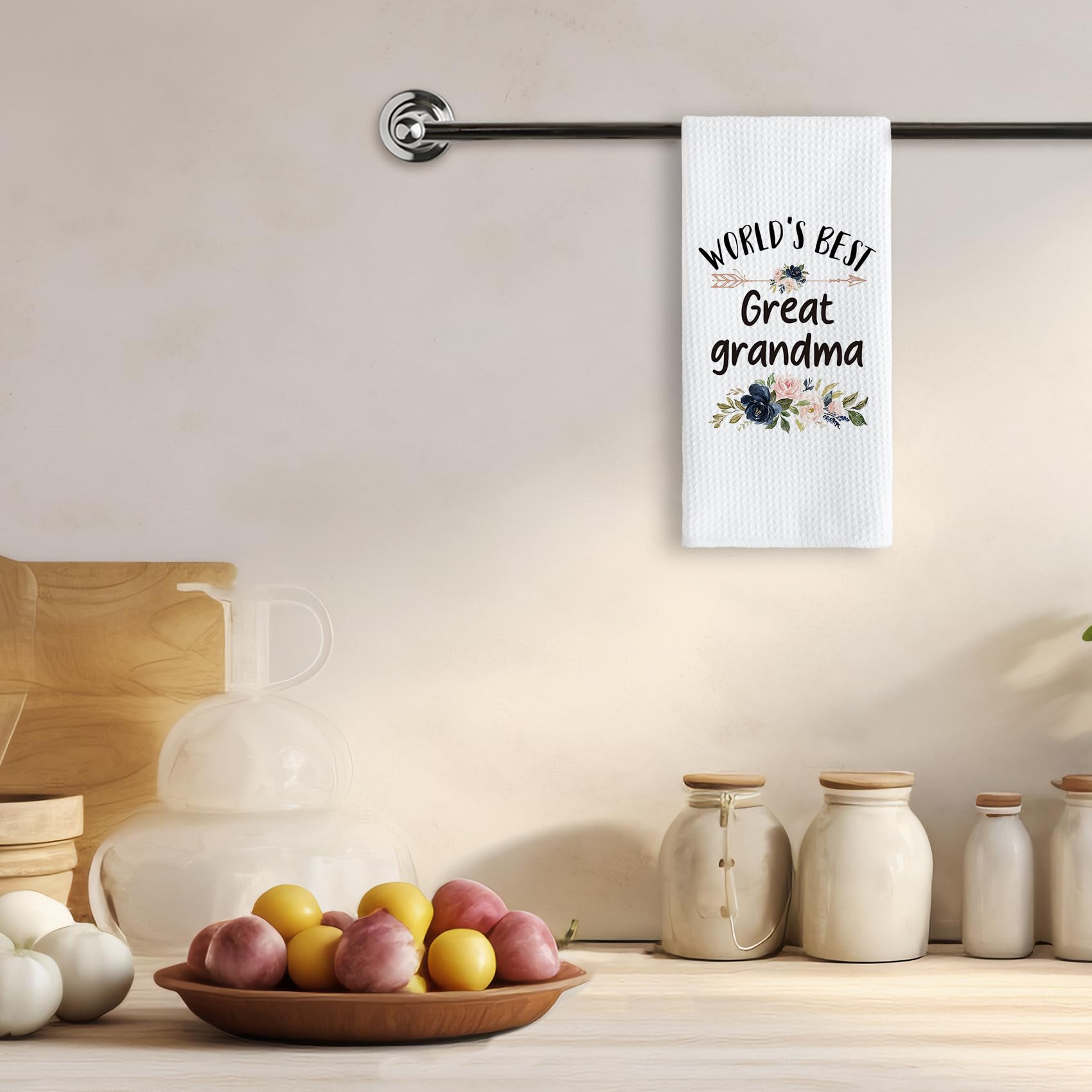 TNUW Best Great Grandma Kitchen Towel 16″×24″, World’s Best Floral Soft and Absorbent Tea Towel for Kitchen, Birthday Christmas Thanksgiving Gift for Great Grandma