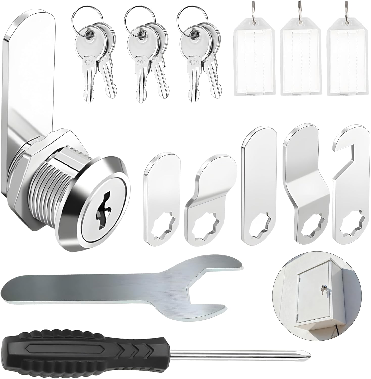 Letterbox Lock 16 mm, Letter Box Lock with 5 Different and 6 Keys Lever Lock Furniture Lock Security Mailbox Lock for Cupboard Cabinet Doors Postbox Drawer