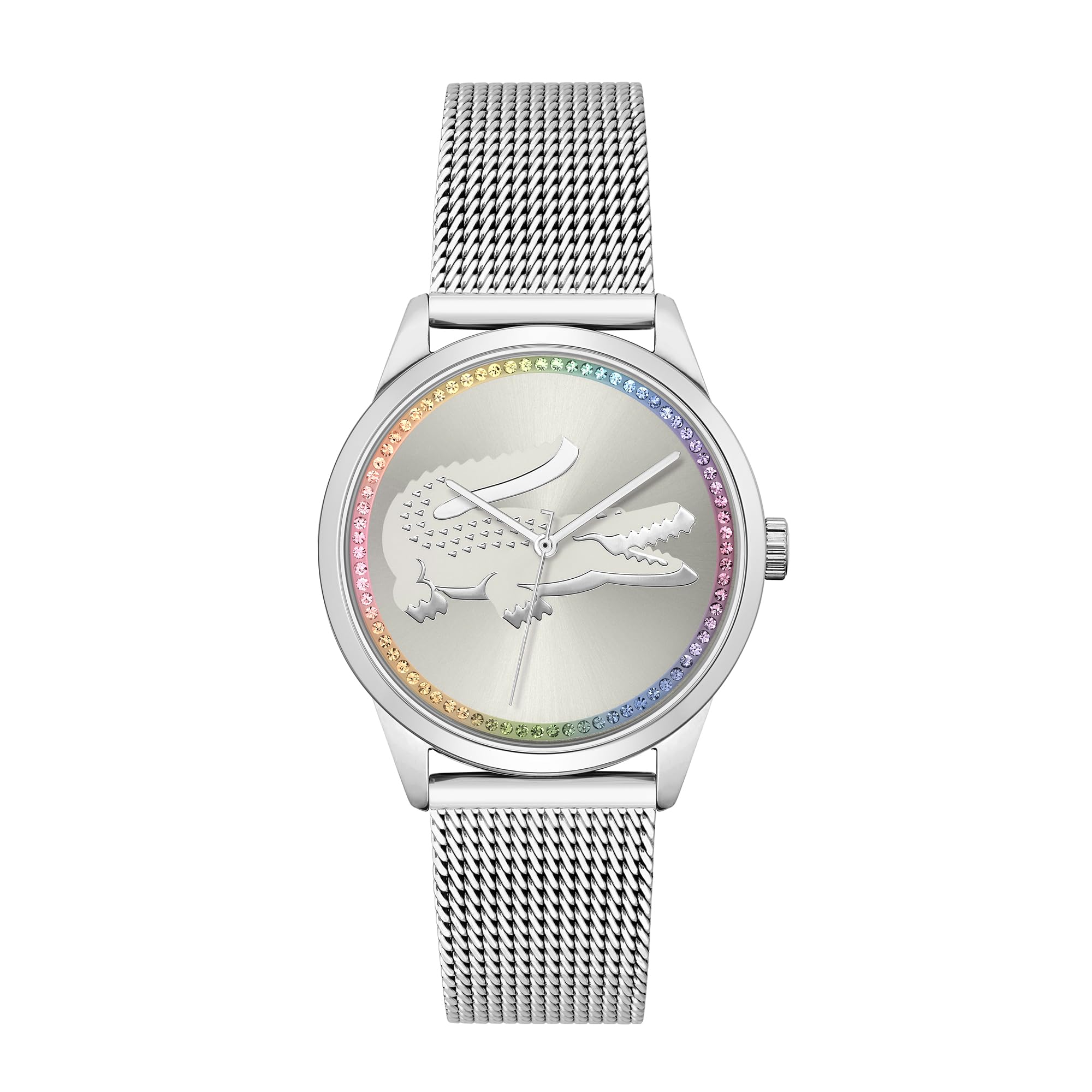 Lacoste Analog Quarzuhr für Damen Kollektion LADYCROC mit Silbernes Edelstahl-Mesh-Gliederarmband - 2001259