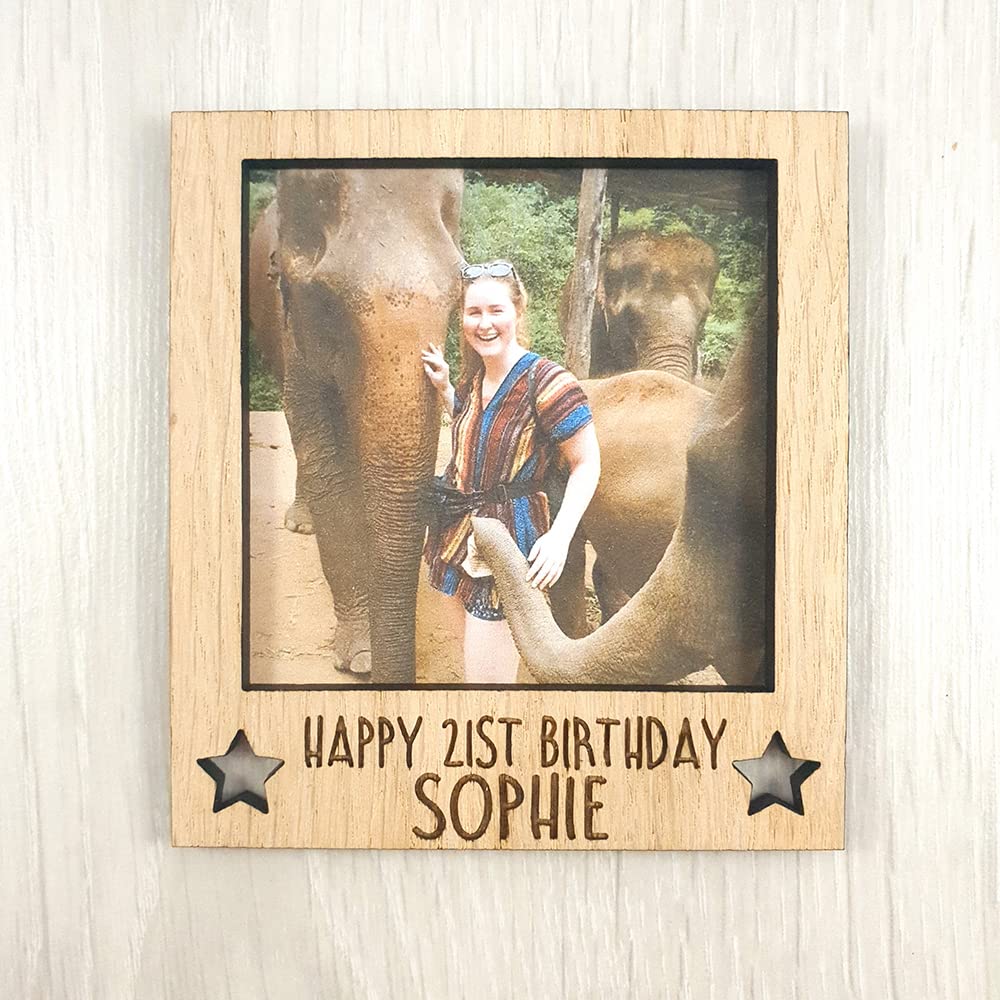 Personalised Polaroid Magnet Frame Birthday Party Oak Wood Veneer - Add your own image