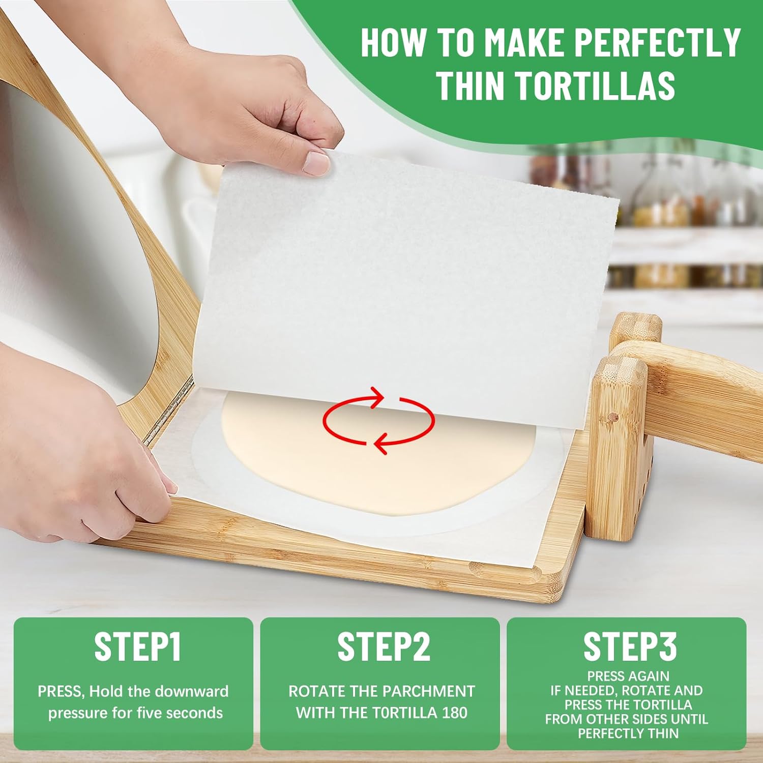 Wooden Tortilla Press, 10inch Toti Maker with 9inch Stainless Steel Patch, Tortilla Maker Press with 50 Pcs Parchment Paper and Recipes eBook, Heavy Duty Prensa Para Tortillas